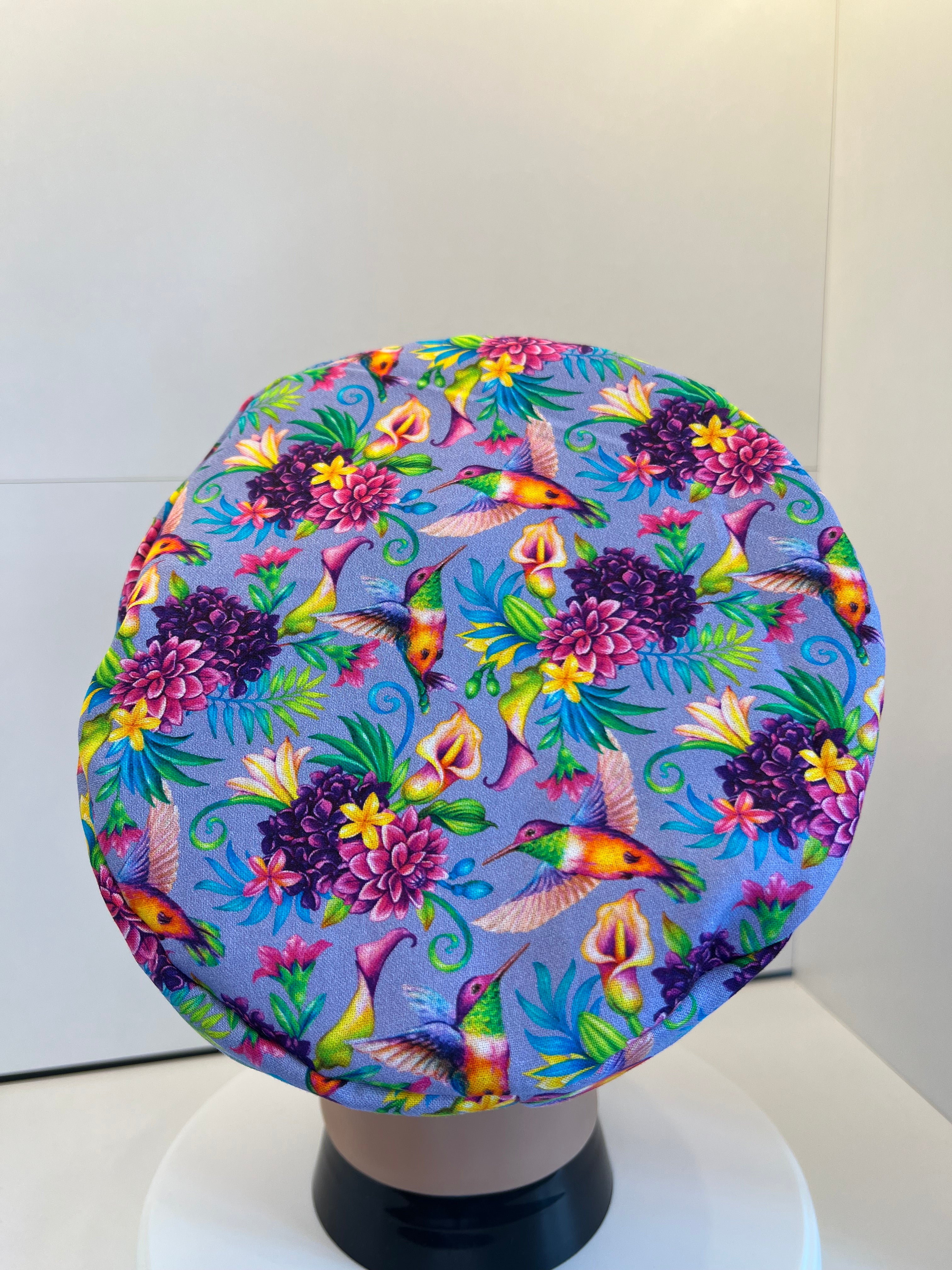 Lilac Tropical Garden 100% Cotton Fabric Scrub Cap/Theatre Hat - Optional Satin Lining