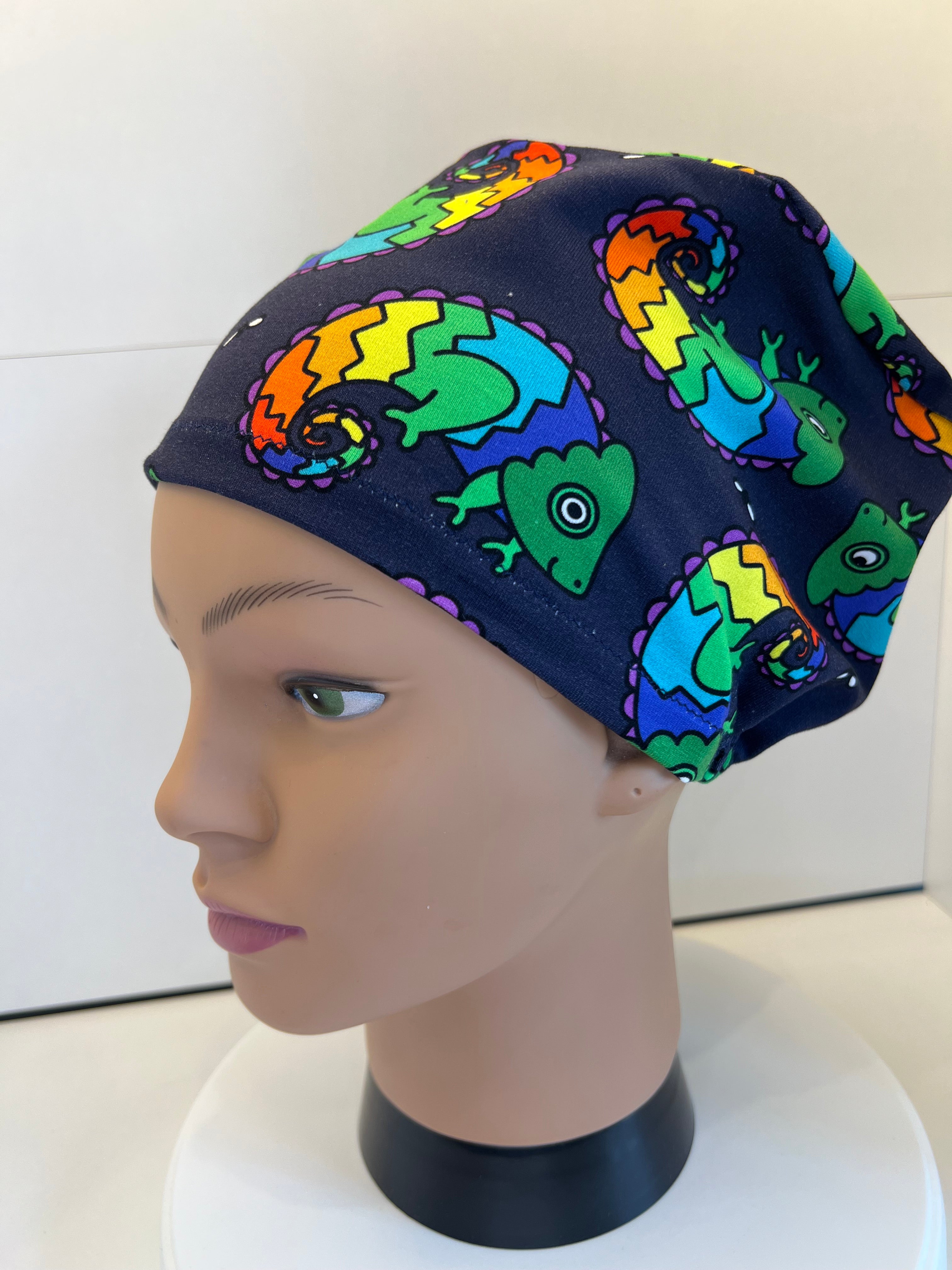 Colourful Chameleons Premium Jersey Fabric Handmade Scrub Cap/Theatre Hat