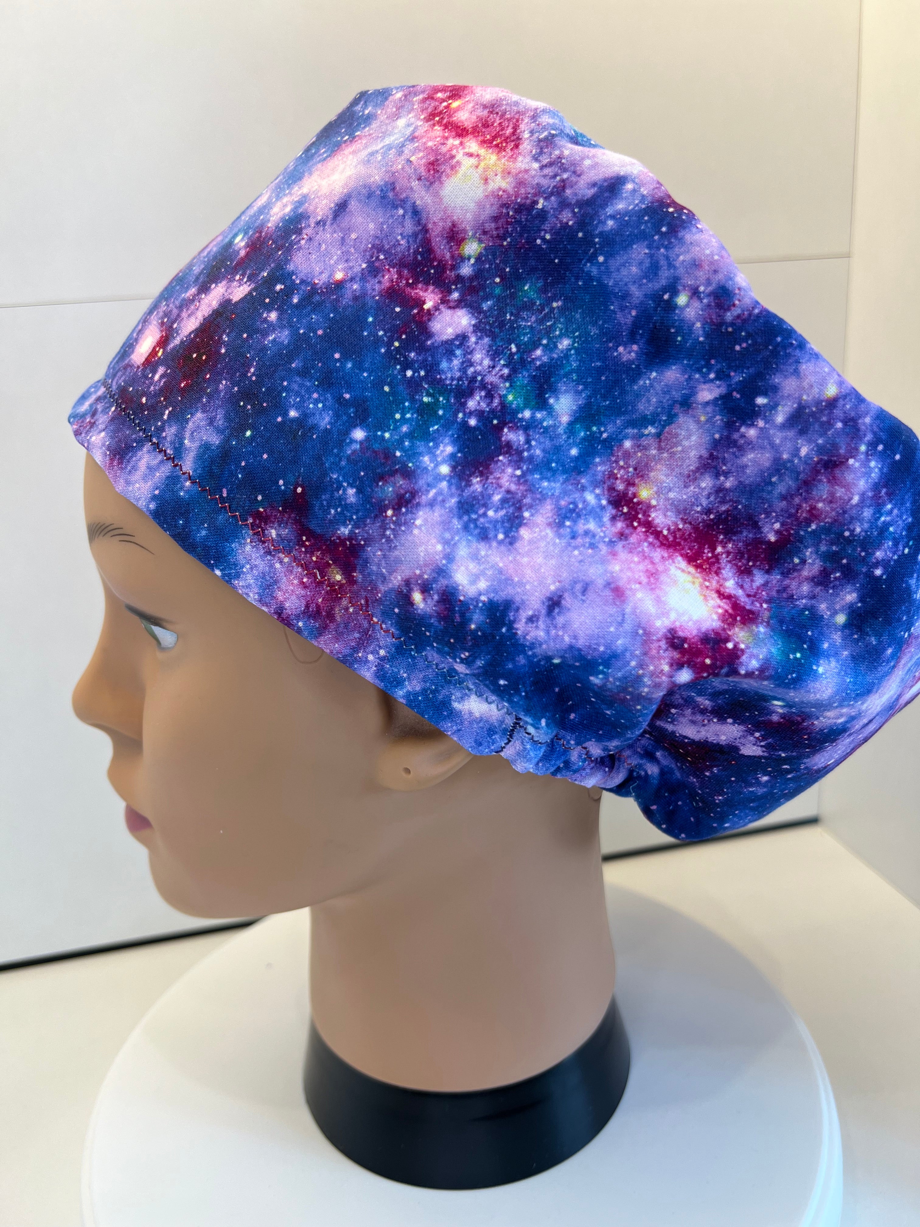 Purple Galaxy 100% Cotton Scrub Cap/Theatre Hat - Optional satin Lining