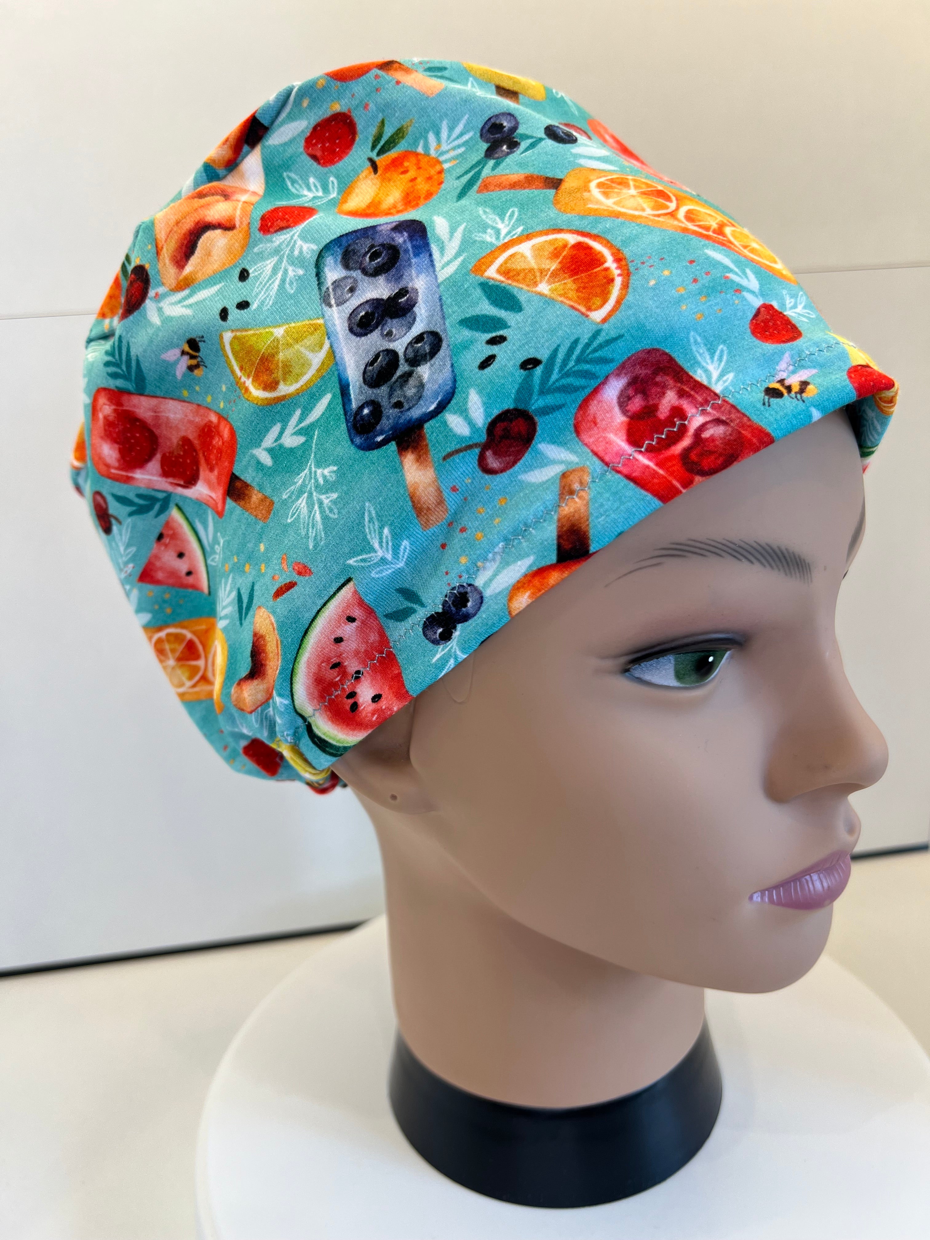 Fruity Ice Lollies Premium Jersey Fabric Handmade Scrub Cap/Theatre Hat