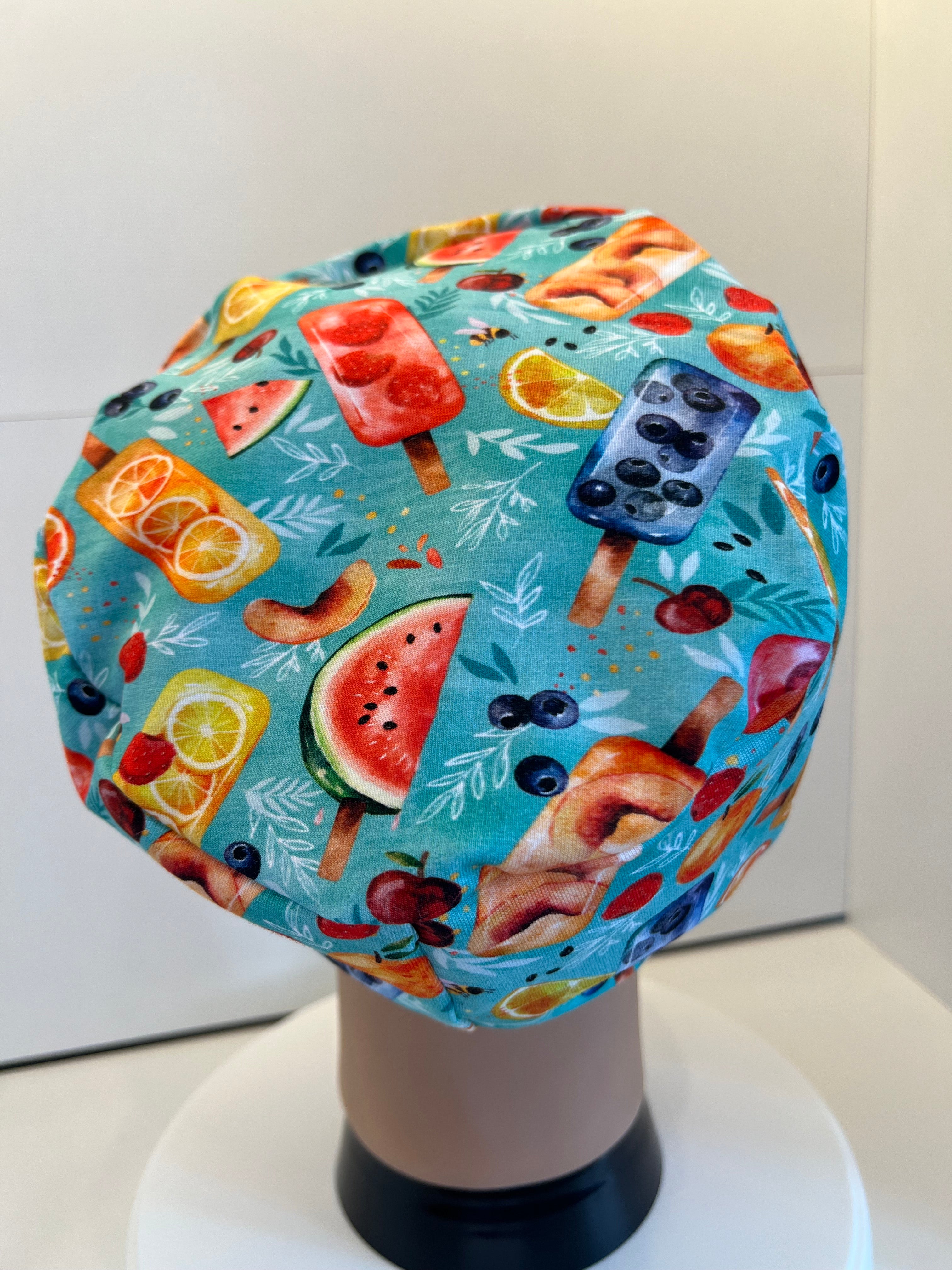 Fruity Ice Lollies Premium Jersey Fabric Handmade Scrub Cap/Theatre Hat