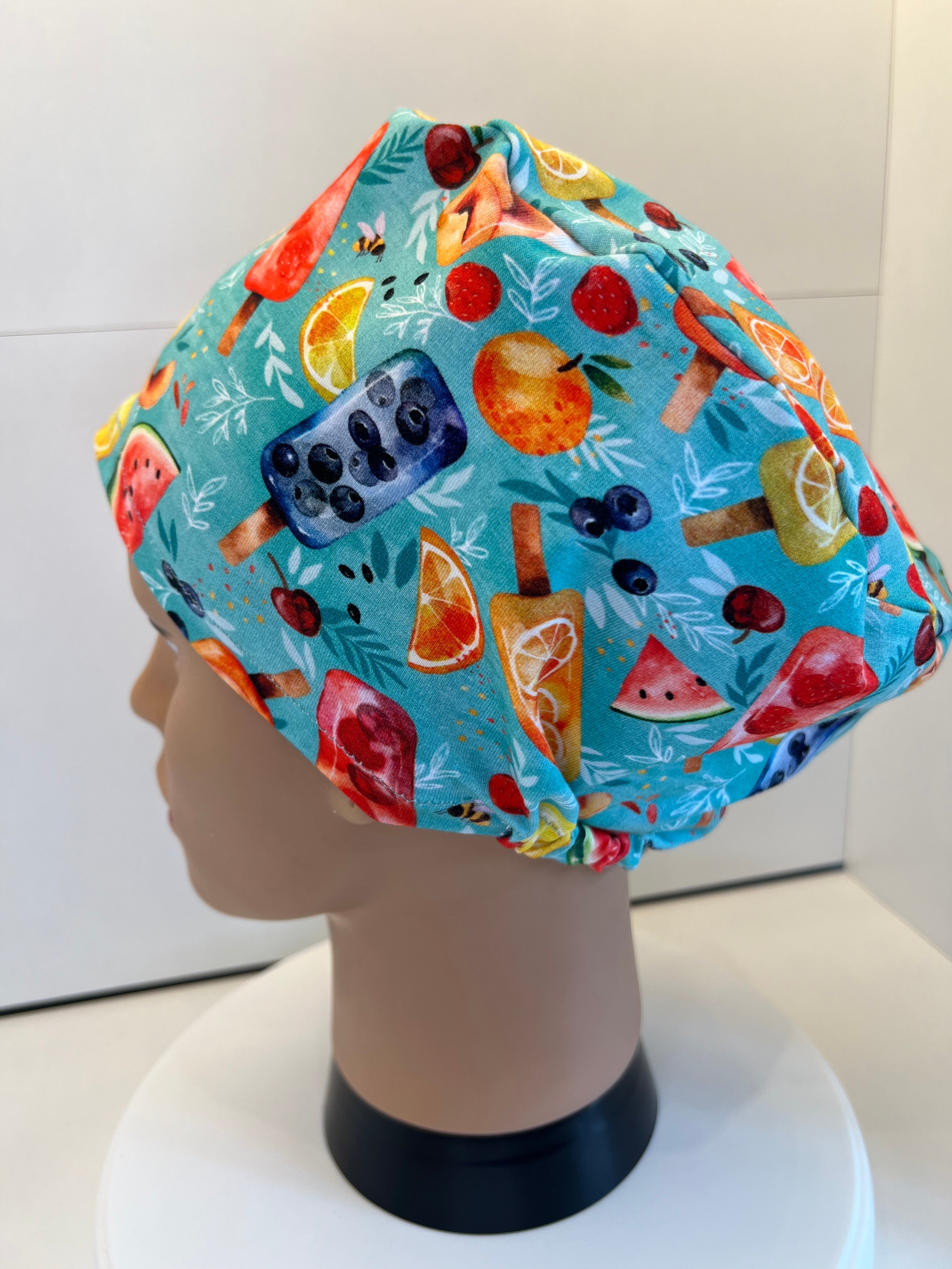 Fruity Ice Lollies Premium Jersey Fabric Handmade Scrub Cap/Theatre Hat