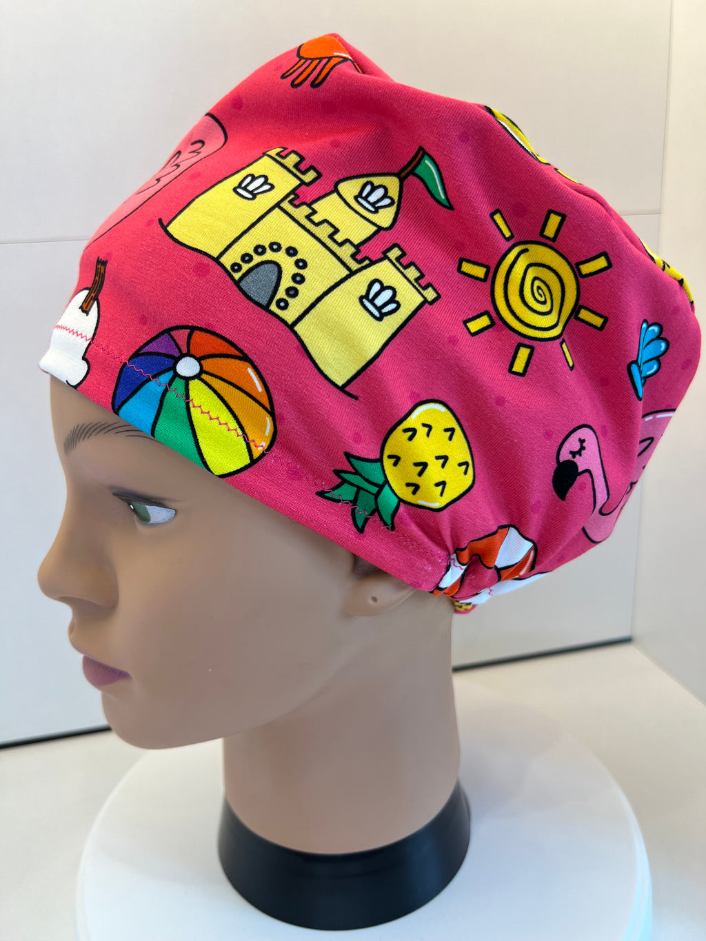 Pink Beach Premium Jersey Fabric Handmade Scrub Cap/Theatre Hat