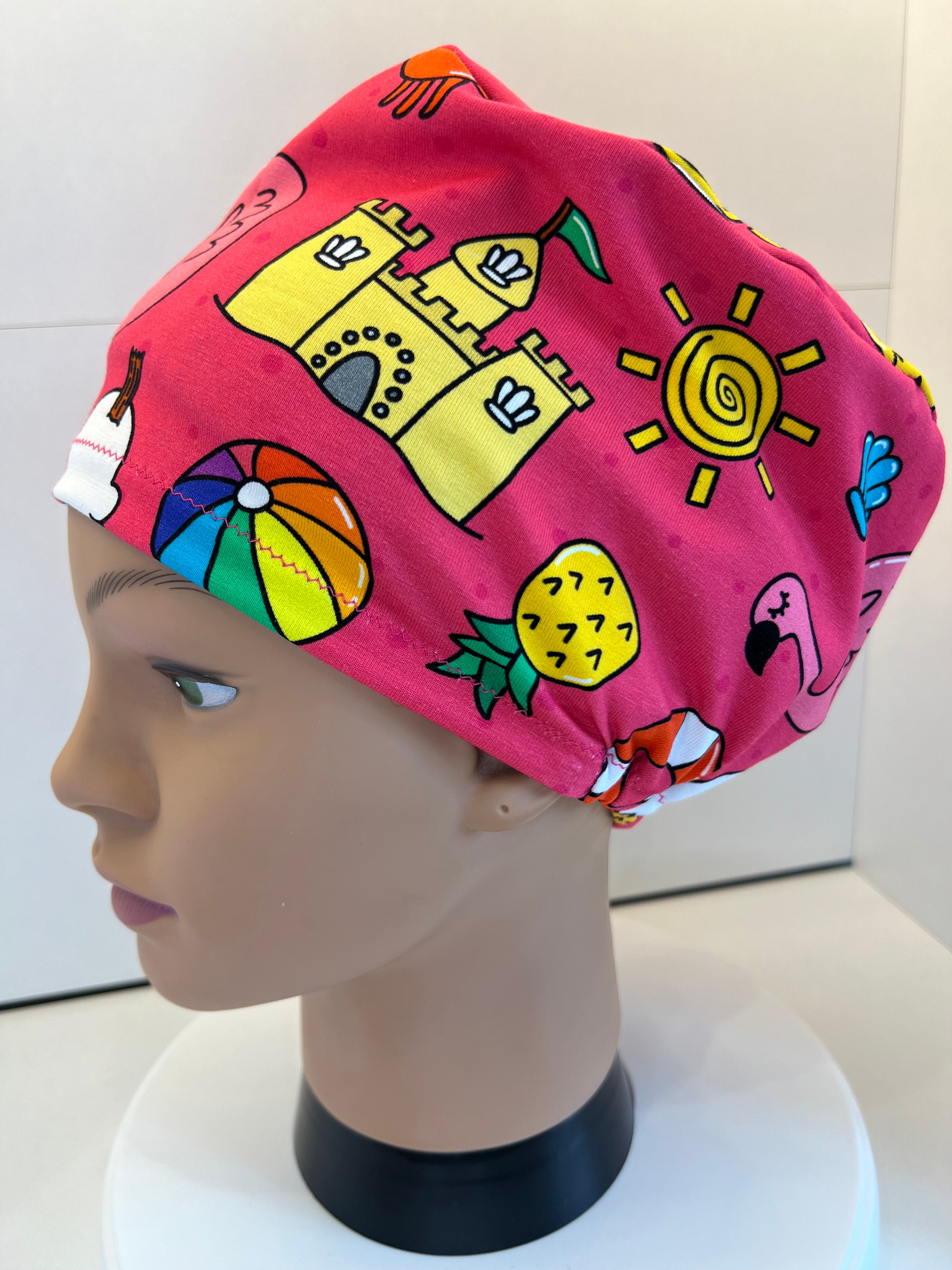 Pink Beach Premium Jersey Fabric Handmade Scrub Cap/Theatre Hat
