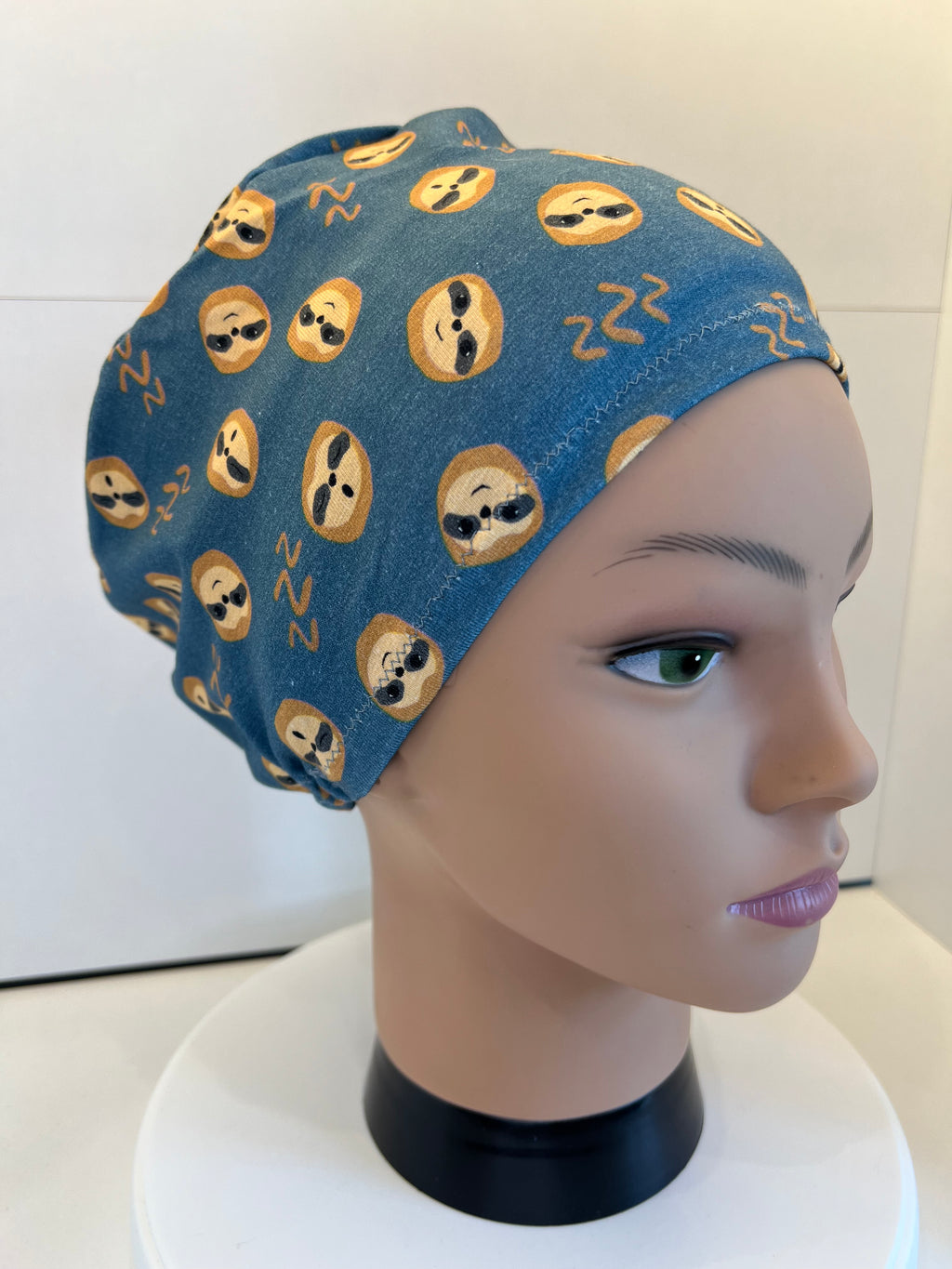 Sleepy Sloths Teal Soft Jersey Fabric theatre scrub cap / hat.  Ethically made. Standard and Large size