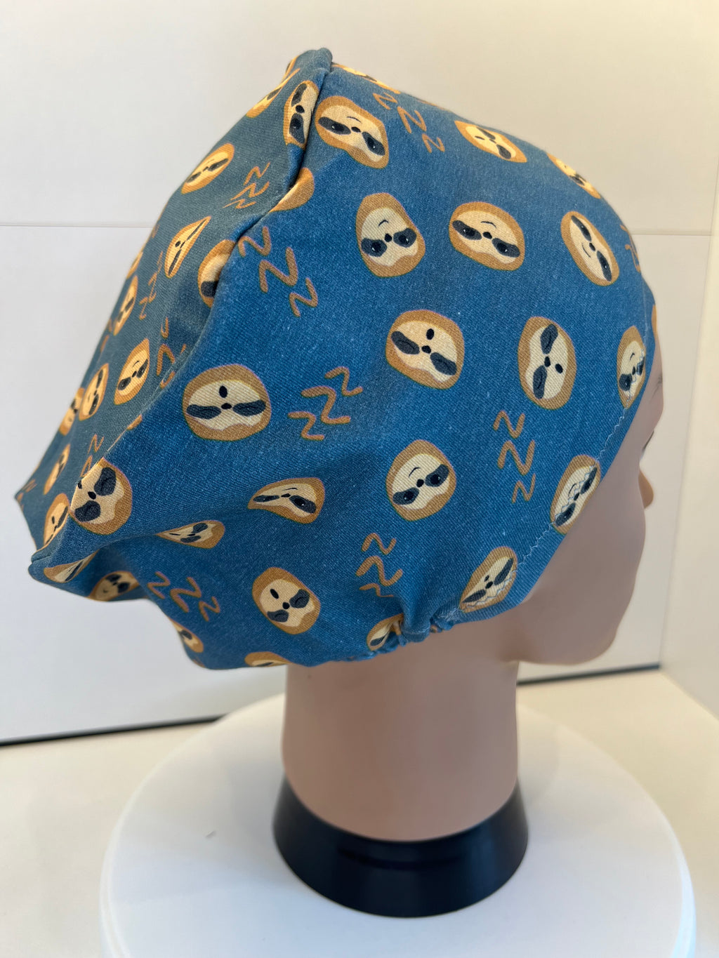 Sleepy Sloths Teal Soft Jersey Fabric theatre scrub cap / hat.  Ethically made. Standard and Large size