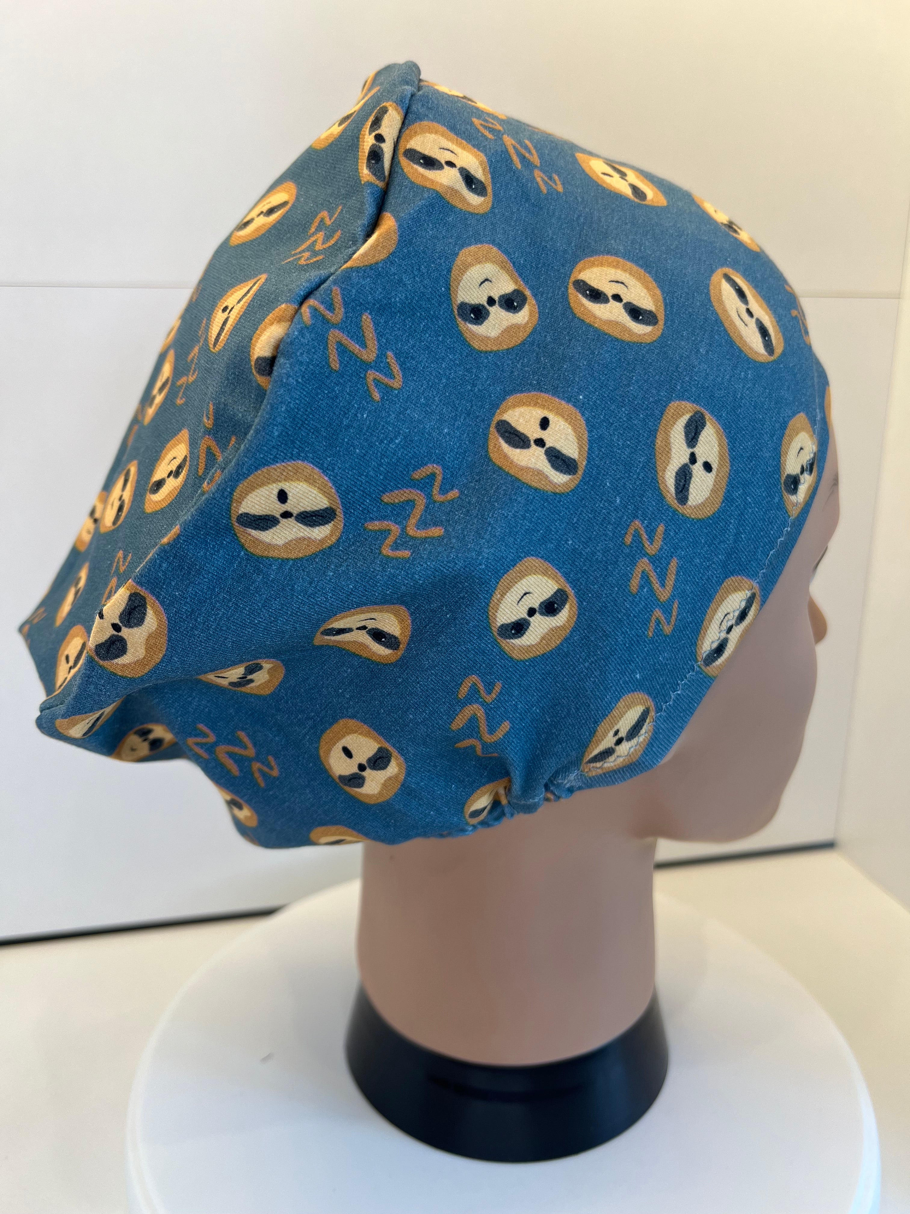 Sleepy Sloths Teal Soft Jersey Fabric theatre scrub cap / hat.  Ethically made. Standard and Large size