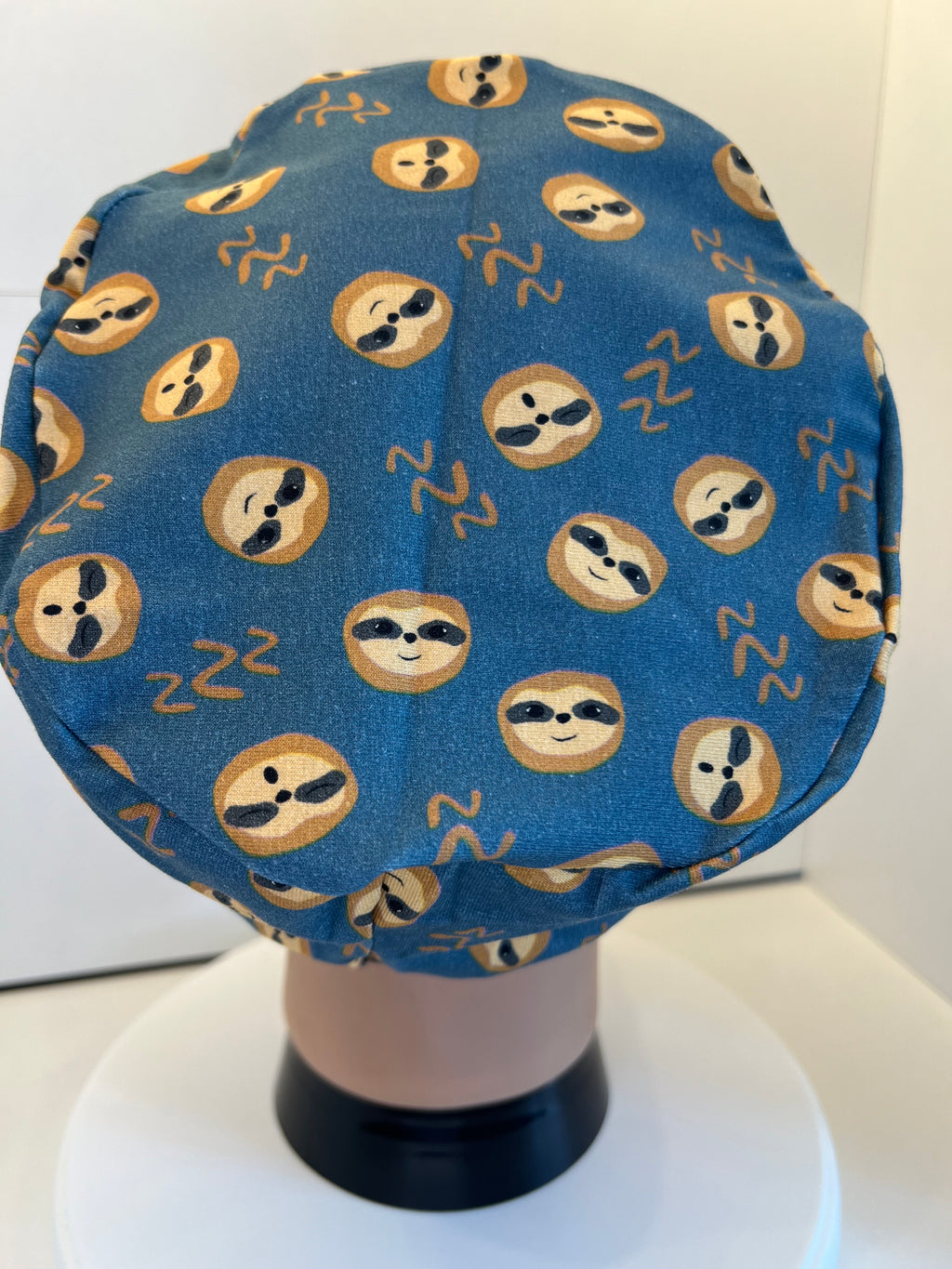 Sleepy Sloths Teal Soft Jersey Fabric theatre scrub cap / hat.  Ethically made. Standard and Large size