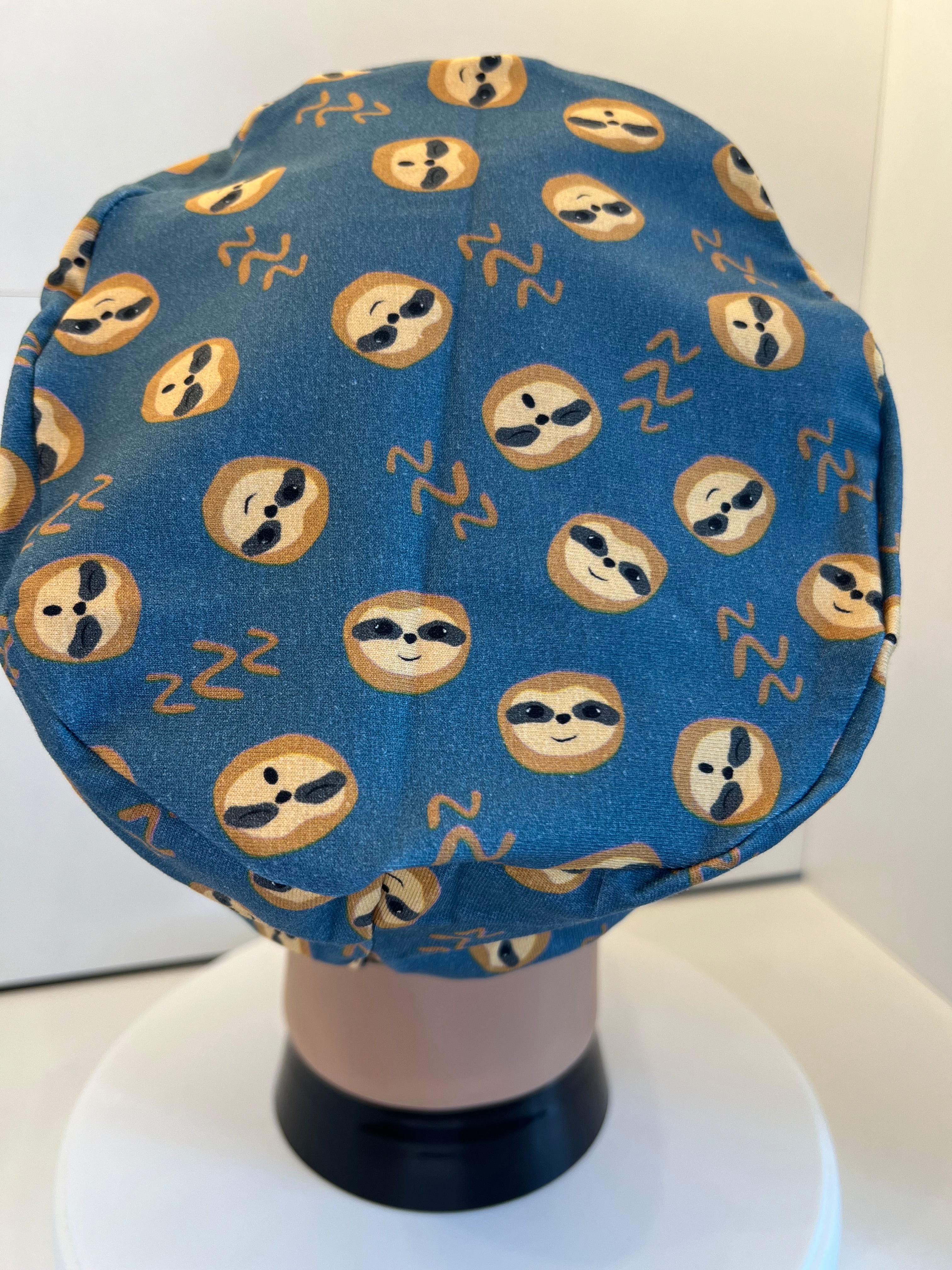 Sleepy Sloths Teal Soft Jersey Fabric theatre scrub cap / hat.  Ethically made. Standard and Large size