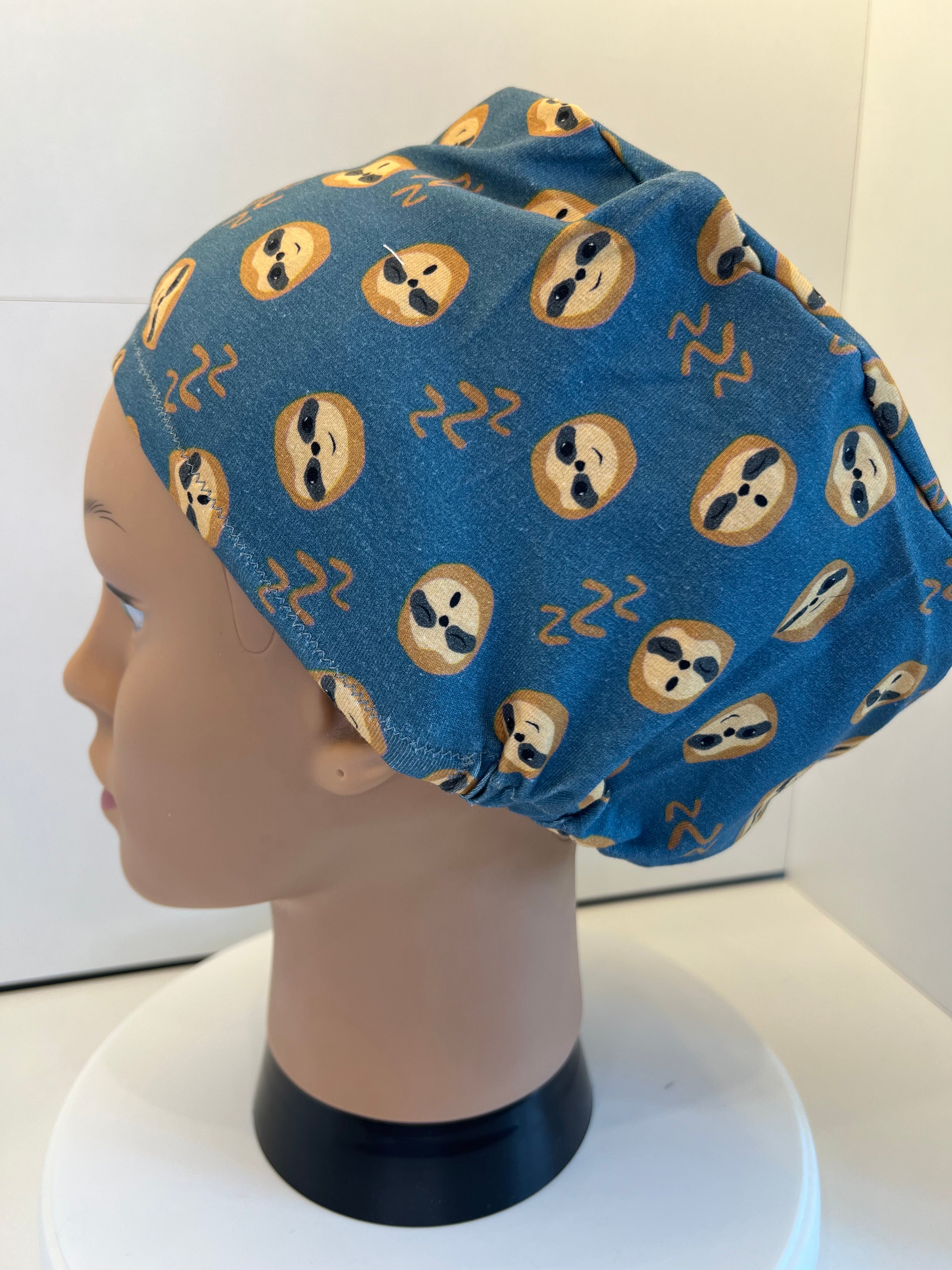 Sleepy Sloths Teal Soft Jersey Fabric theatre scrub cap / hat.  Ethically made. Standard and Large size