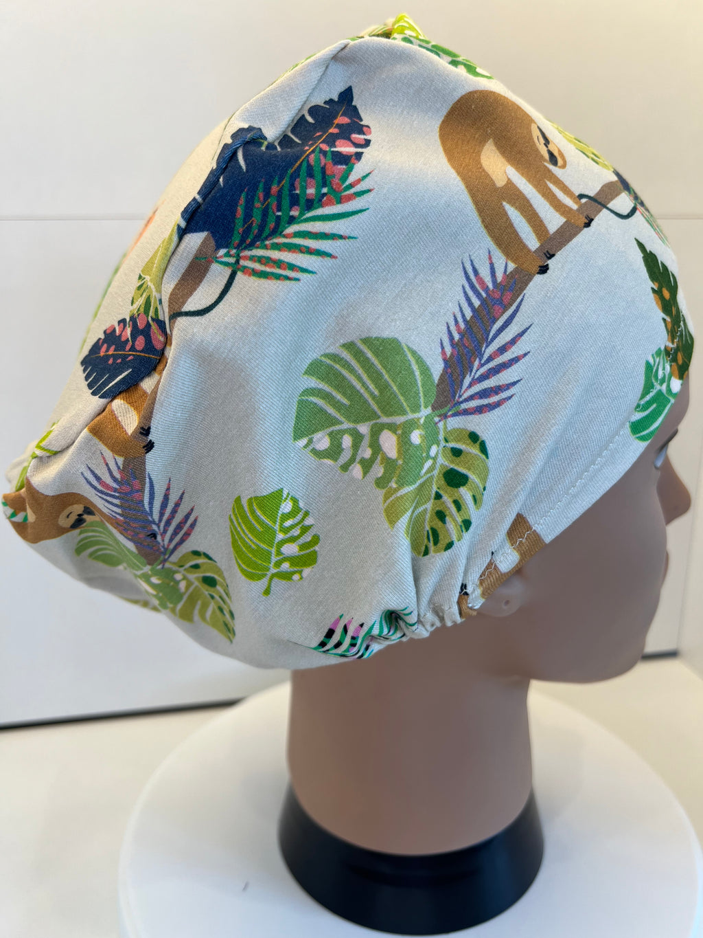 Sloths in Trees Soft Jersey Fabric theatre scrub cap / hat.  Ethically made. Standard and Large size