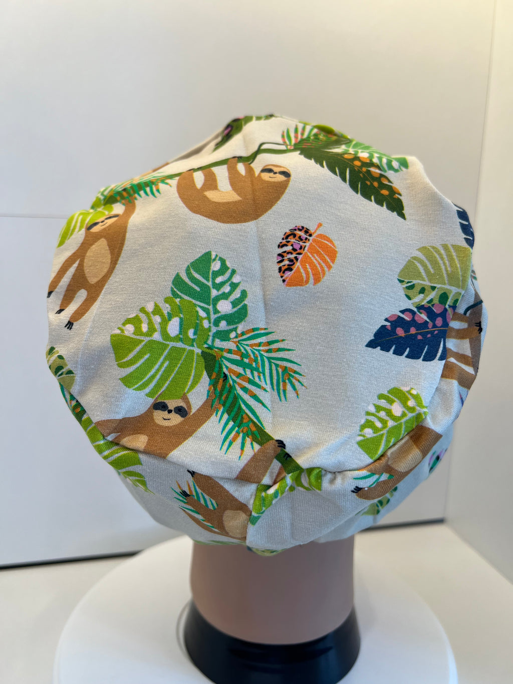Sloths in Trees Soft Jersey Fabric theatre scrub cap / hat.  Ethically made. Standard and Large size