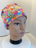 Bright Floral Premium Cotton Jersey Super Soft Surgical/Theatre Scrub Hat/Cap. UK Handmade