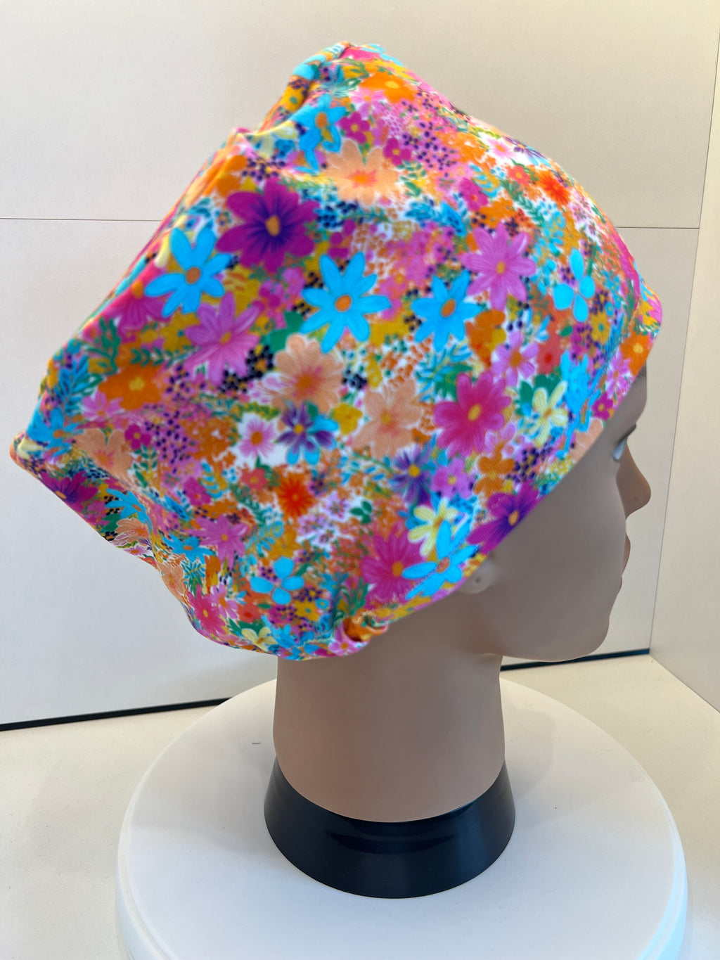 Bright Floral Premium Cotton Jersey Super Soft Surgical/Theatre Scrub Hat/Cap. UK Handmade