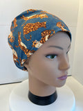 Teal Jumping Leopards Soft Jersey Fabric theatre scrub cap / hat.  Ethically made. Standard and Large size