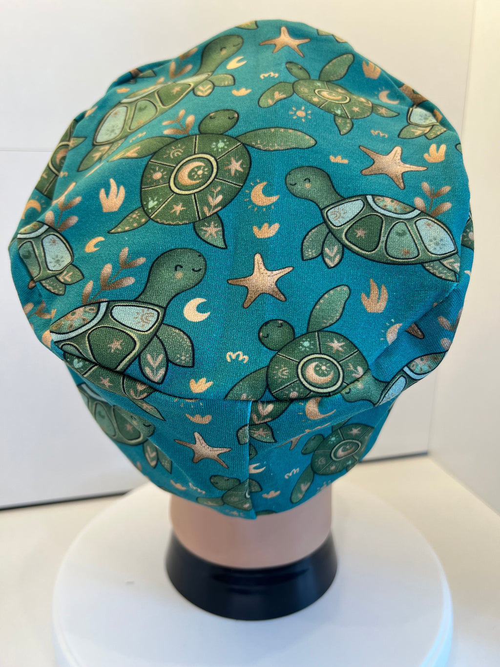 Teal Turtles Soft Jersey Fabric theatre scrub cap / hat.  Ethically made. Standard and Large size