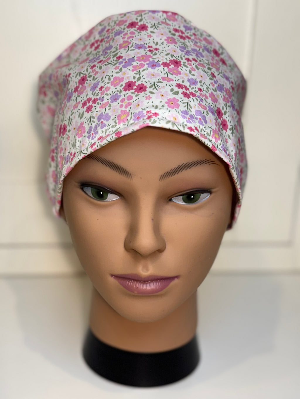 Summer flowers pink & purple theatre scrub hat/cap - 100% cotton, Optional Satin lining