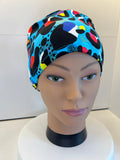 Turquoise Leopard Print Soft Jersey Fabric theatre scrub cap / hat.  Ethically made. Standard and Large size