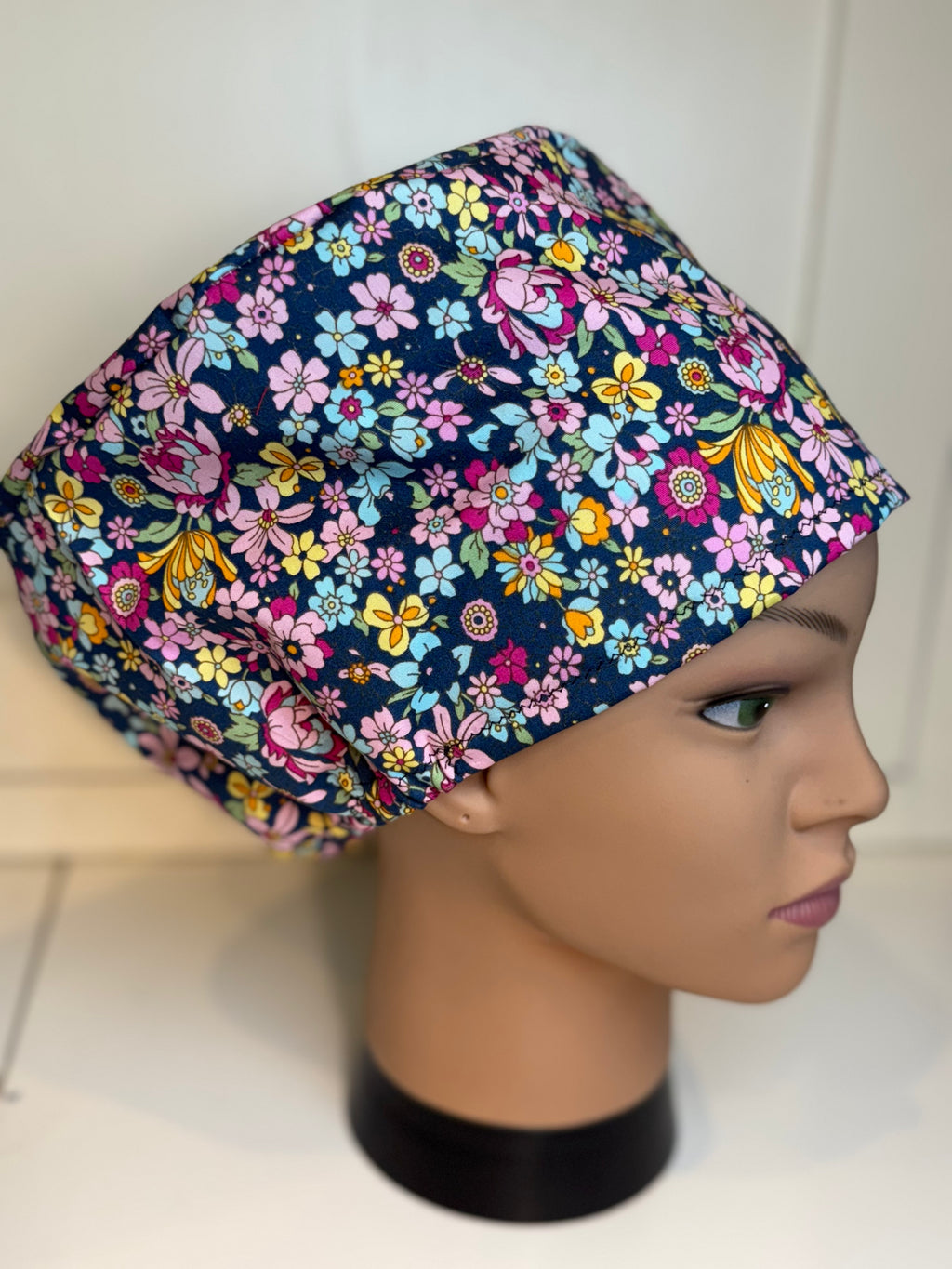 Wildflower Garden theatre scrub hat/cap - 100% cotton, Optional Satin lining