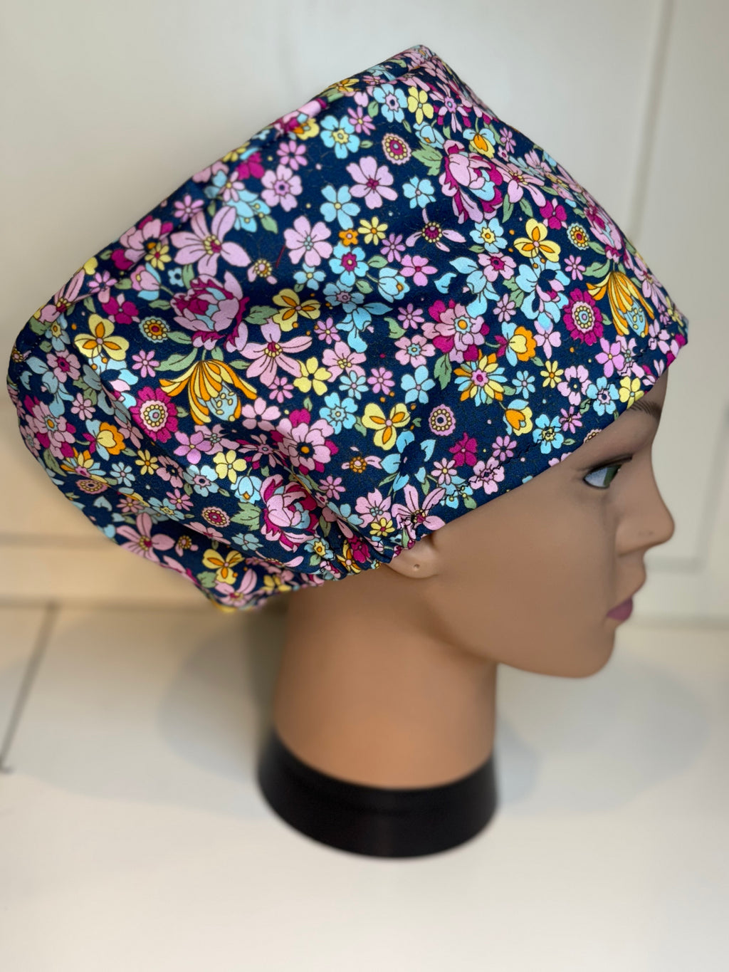 Wildflower Garden theatre scrub hat/cap - 100% cotton, Optional Satin lining