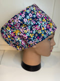 Wildflower Garden theatre scrub hat/cap - 100% cotton, Optional Satin lining
