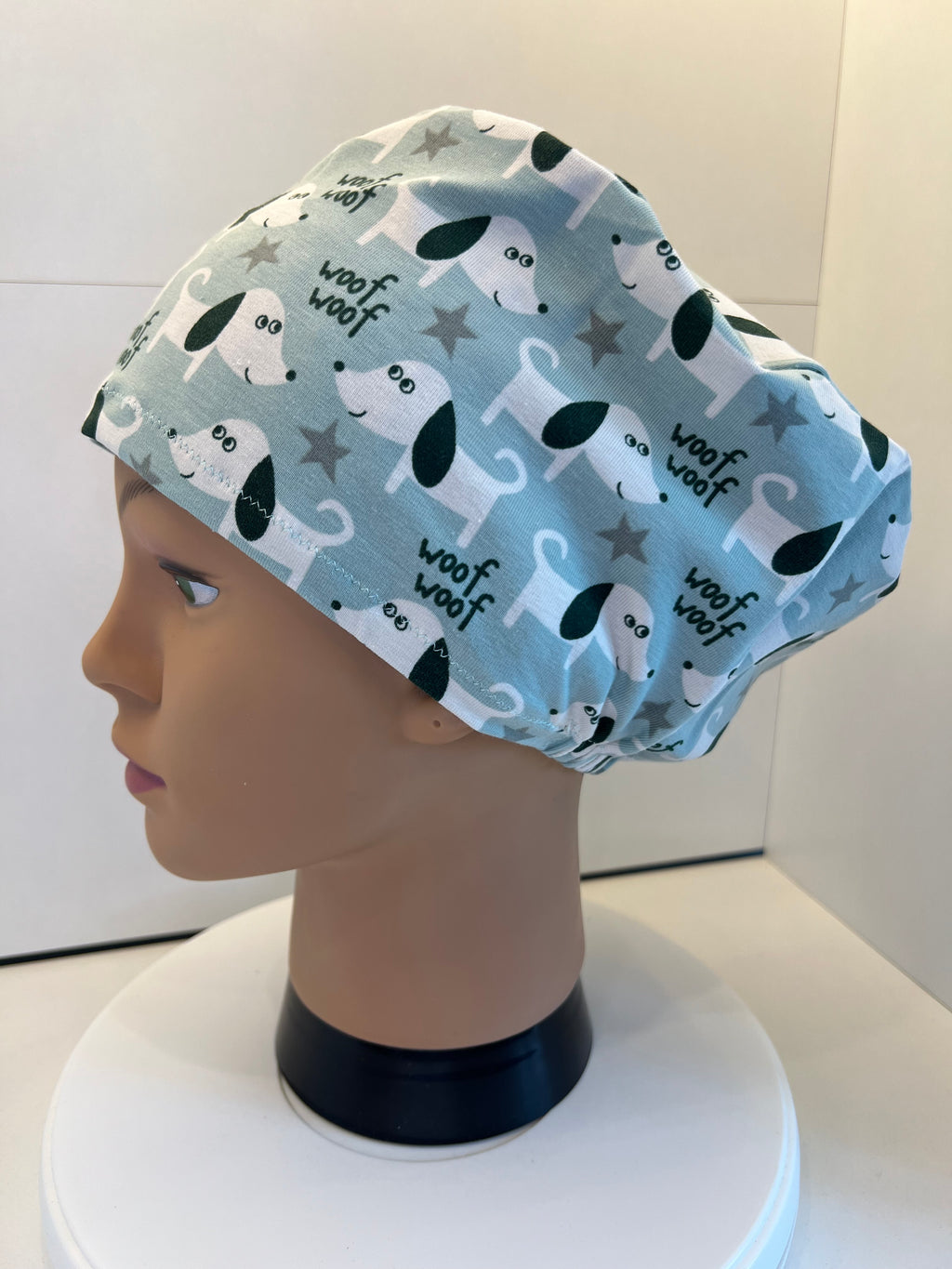 Woof Woof Pet Dog Premium Cotton Jersey Super Soft Surgical/Theatre Scrub Hat/Cap. UK Handmade