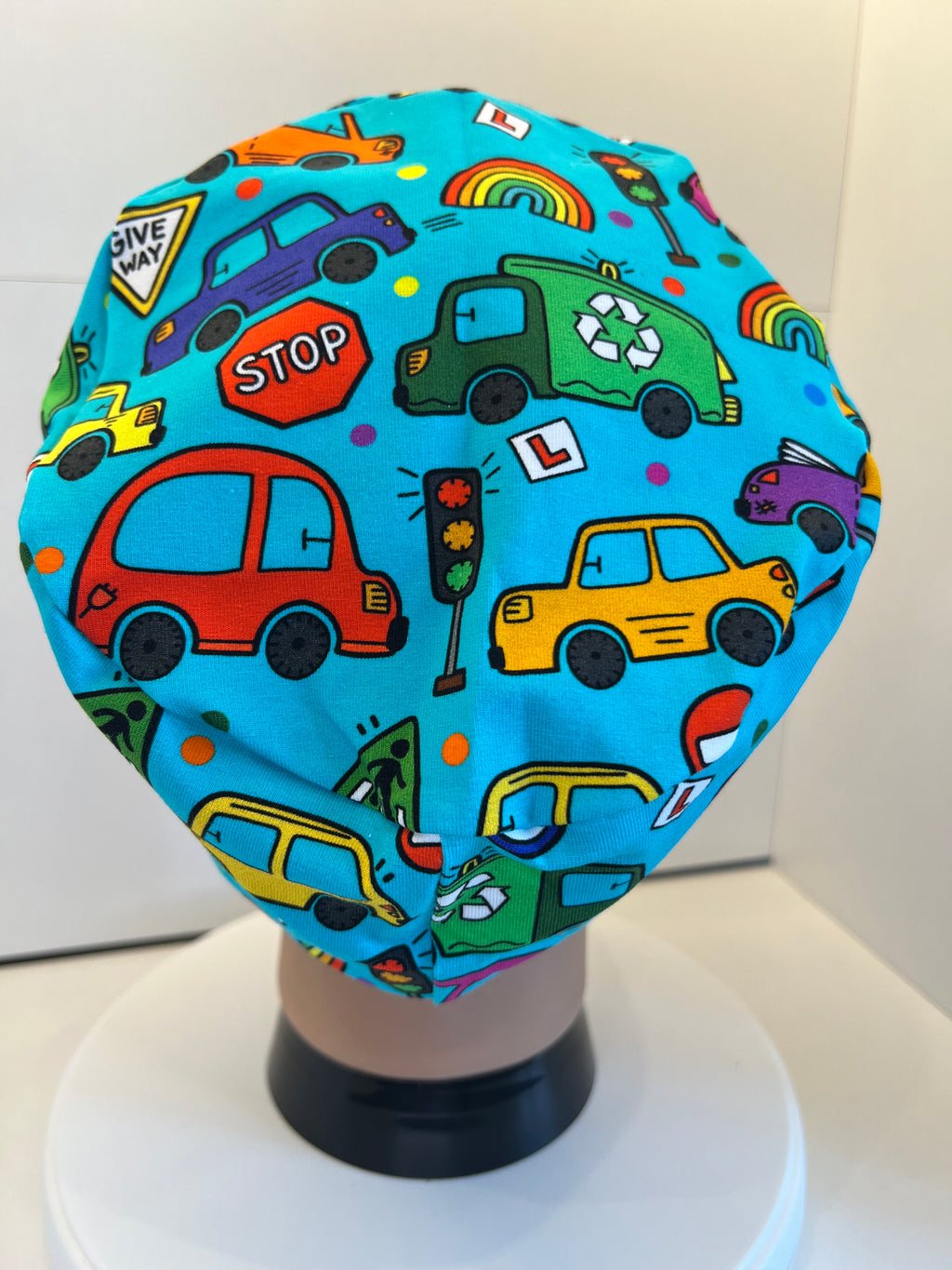 Little Learners, Cars and Vehicles Premium Soft Jersey Fabric Scrub Cap/Theatre Hat