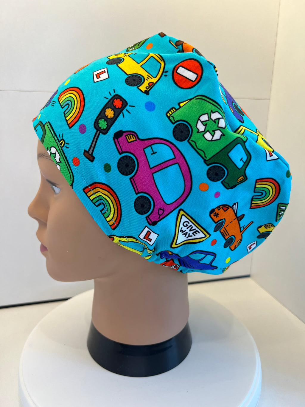 Little Learners, Cars and Vehicles Premium Soft Jersey Fabric Scrub Cap/Theatre Hat