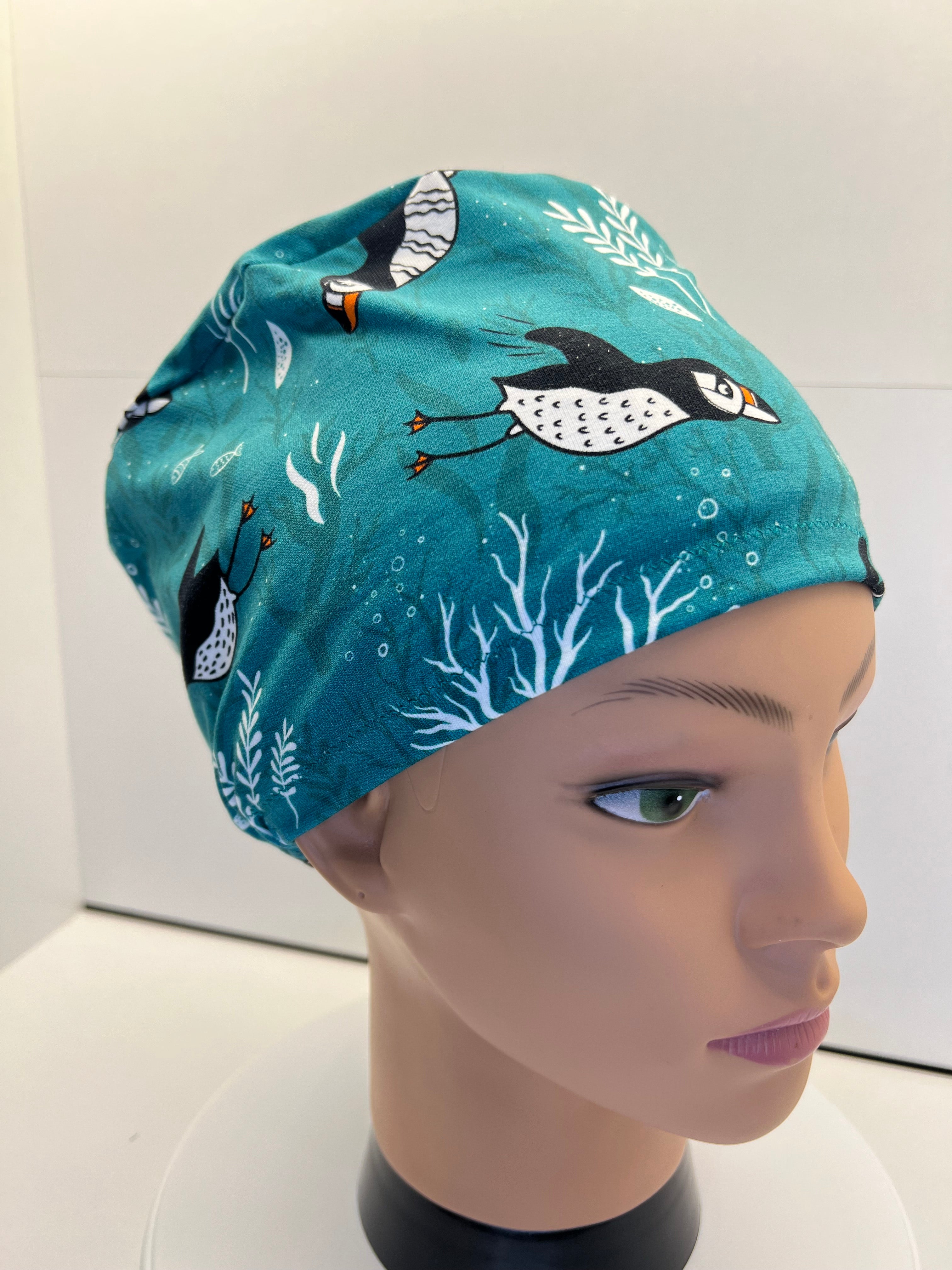 Diving Puffins 100% Premium Jersey Fabric Theatre Hat/Scrub Cap