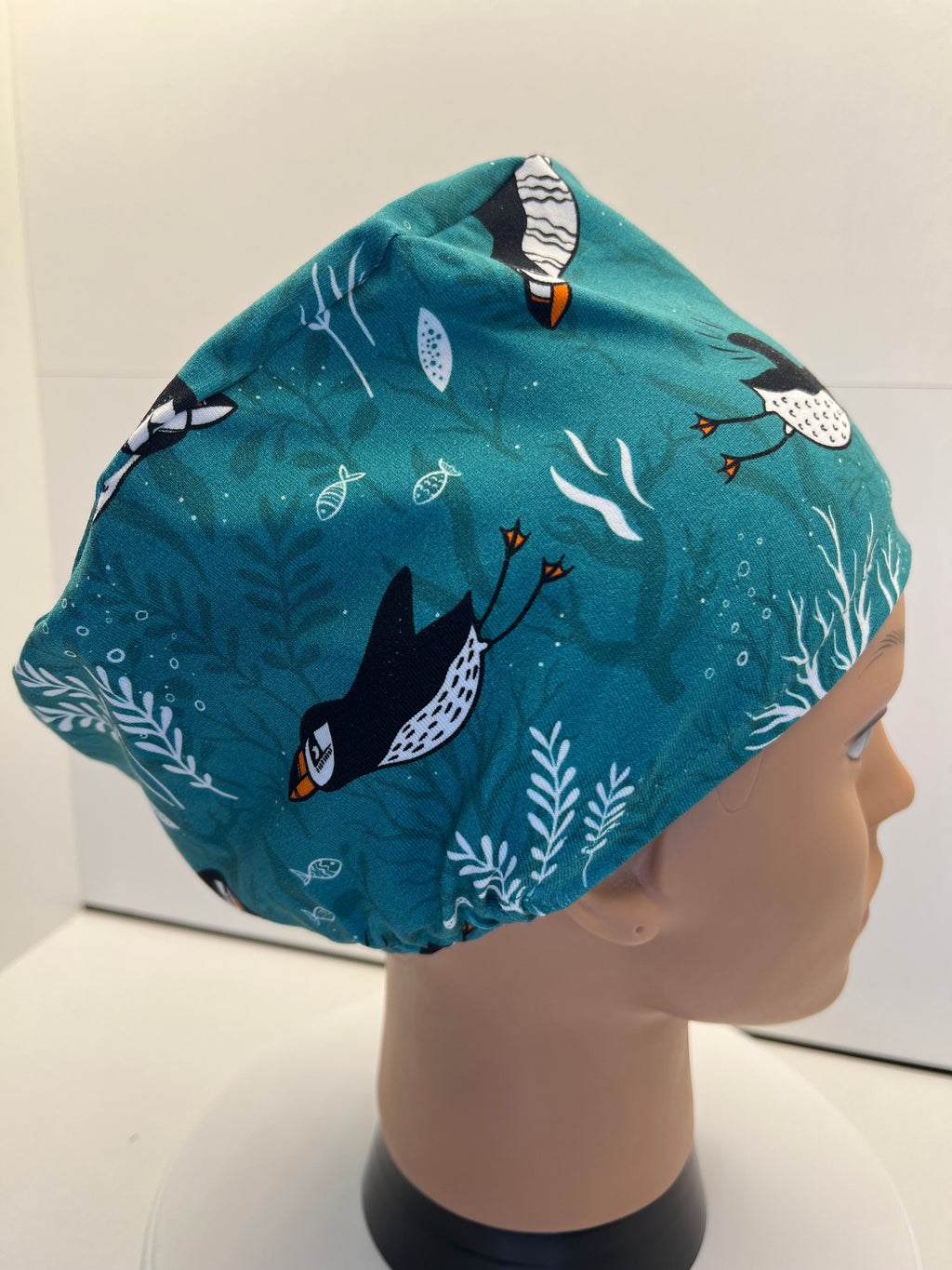 Diving Puffins 100% Premium Jersey Fabric Theatre Hat/Scrub Cap