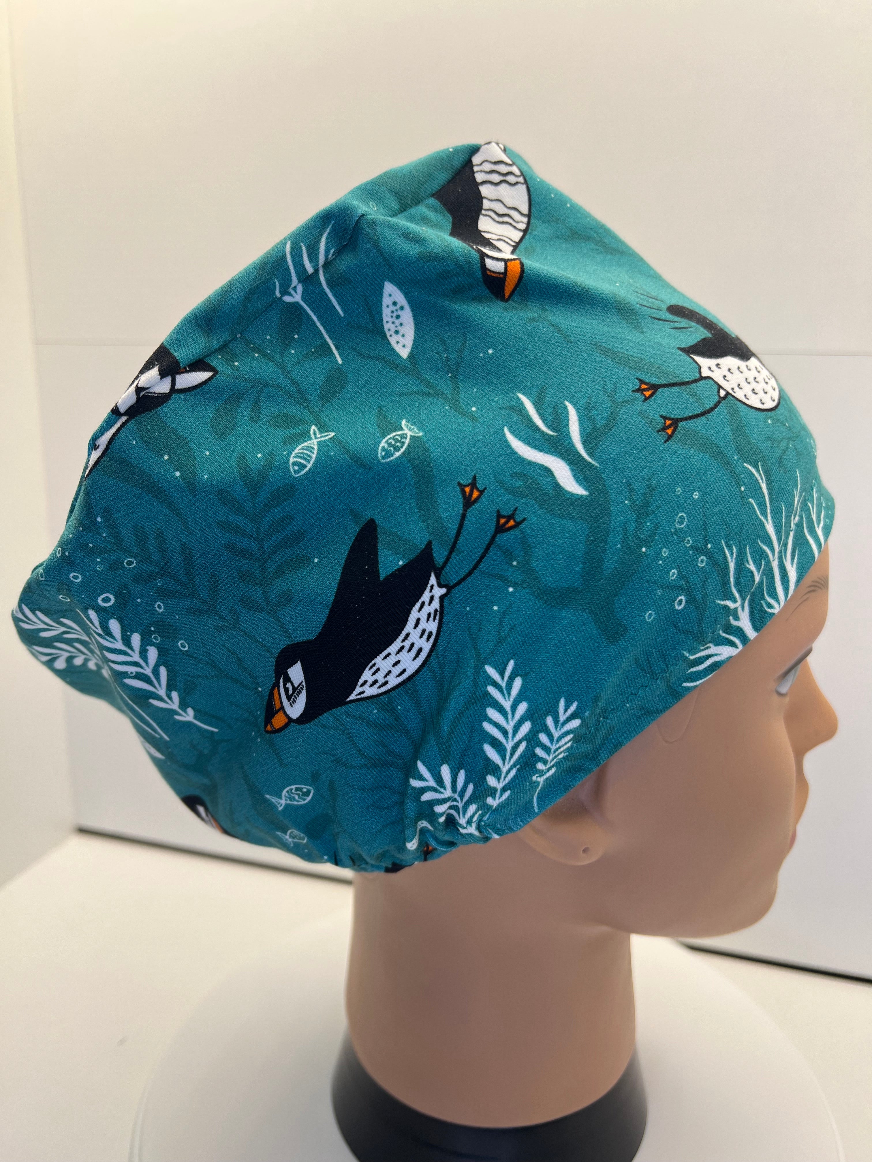 Diving Puffins 100% Premium Jersey Fabric Theatre Hat/Scrub Cap