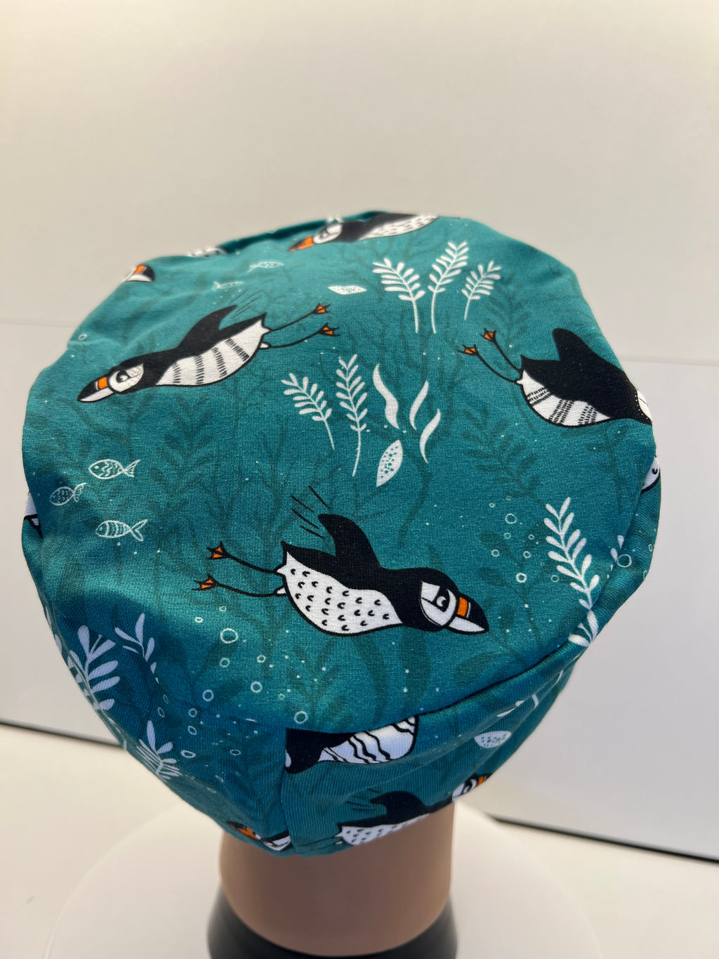 Diving Puffins 100% Premium Jersey Fabric Theatre Hat/Scrub Cap