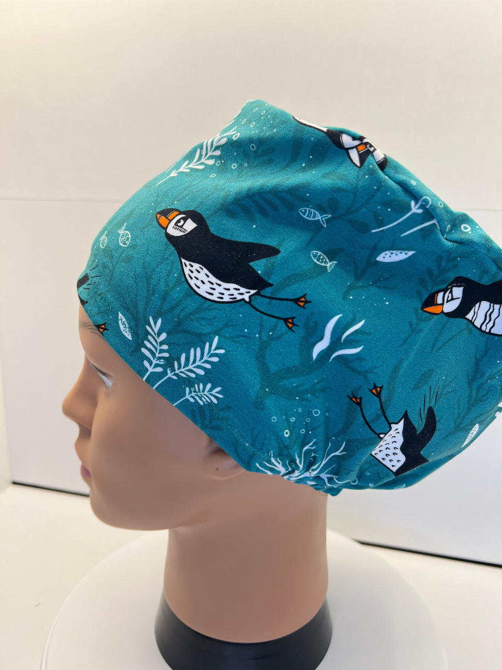 Diving Puffins 100% Premium Jersey Fabric Theatre Hat/Scrub Cap