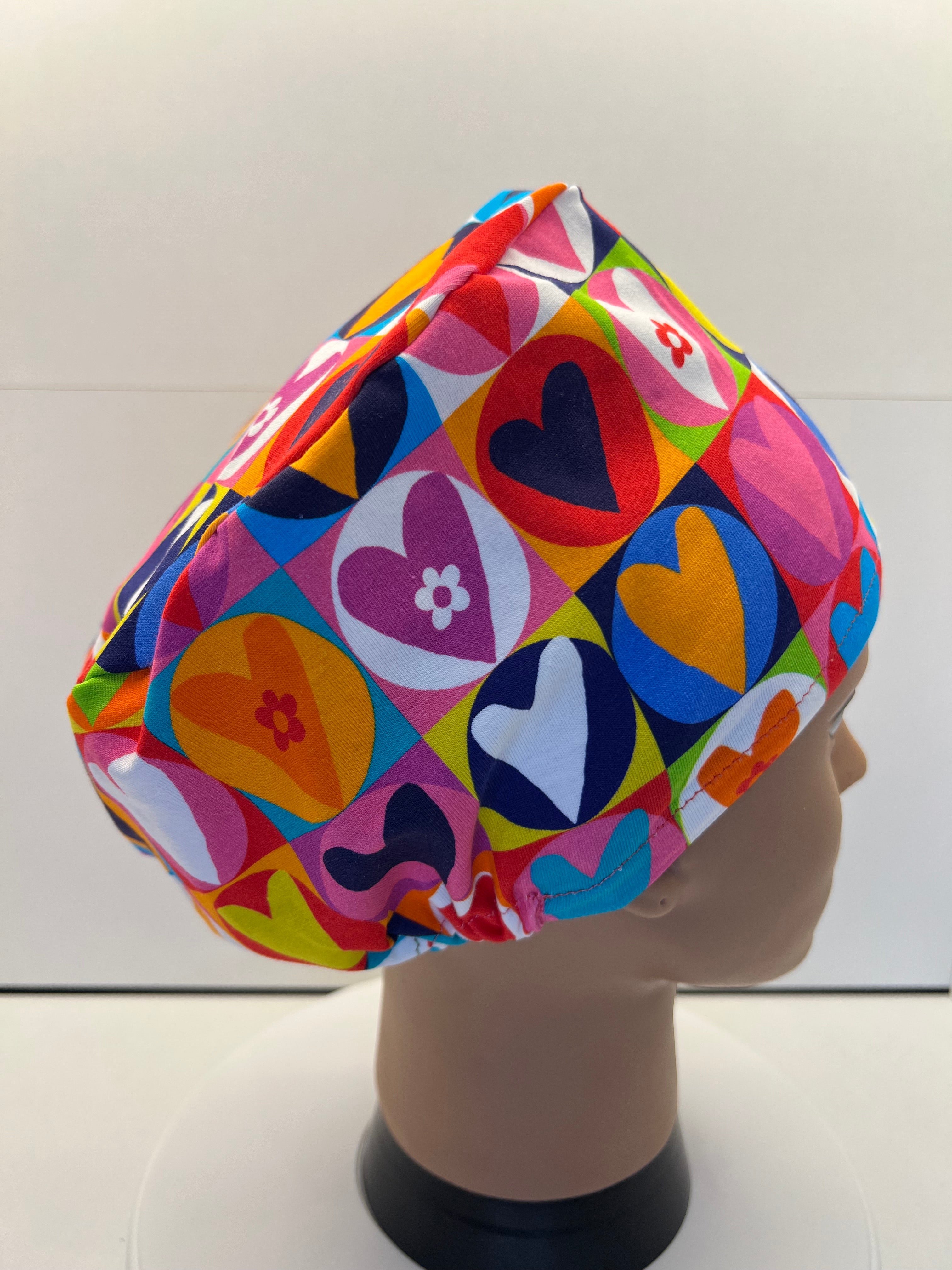 Patchwork Hearts 100% Premium Jersey Fabric Theatre Hat/Scrub Cap