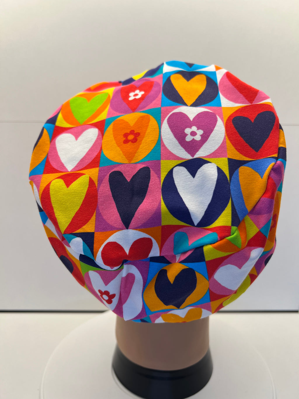 Patchwork Hearts 100% Premium Jersey Fabric Theatre Hat/Scrub Cap