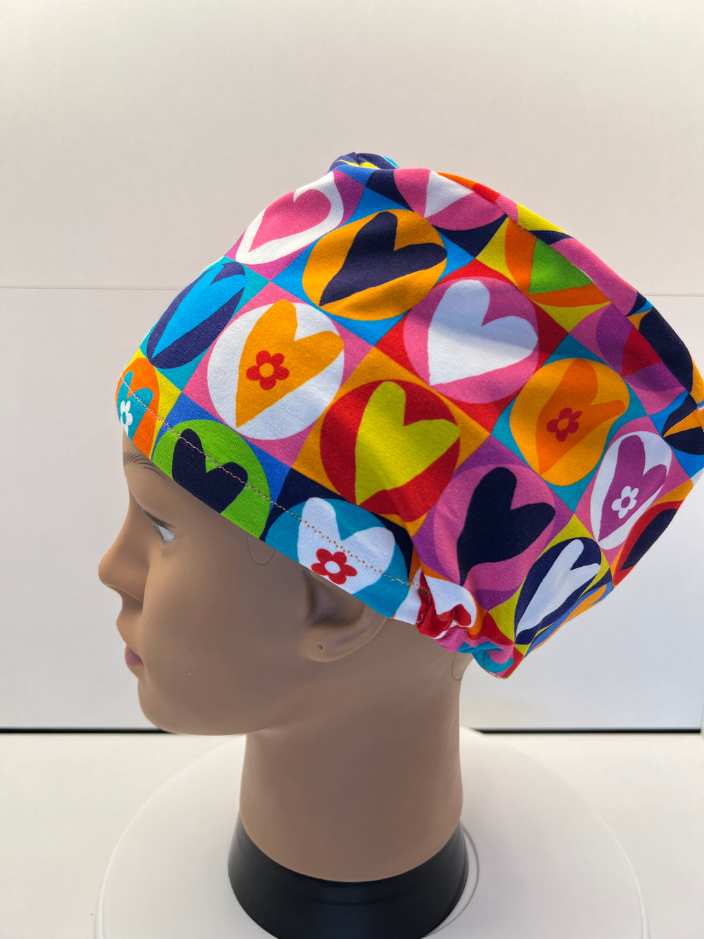 Patchwork Hearts 100% Premium Jersey Fabric Theatre Hat/Scrub Cap