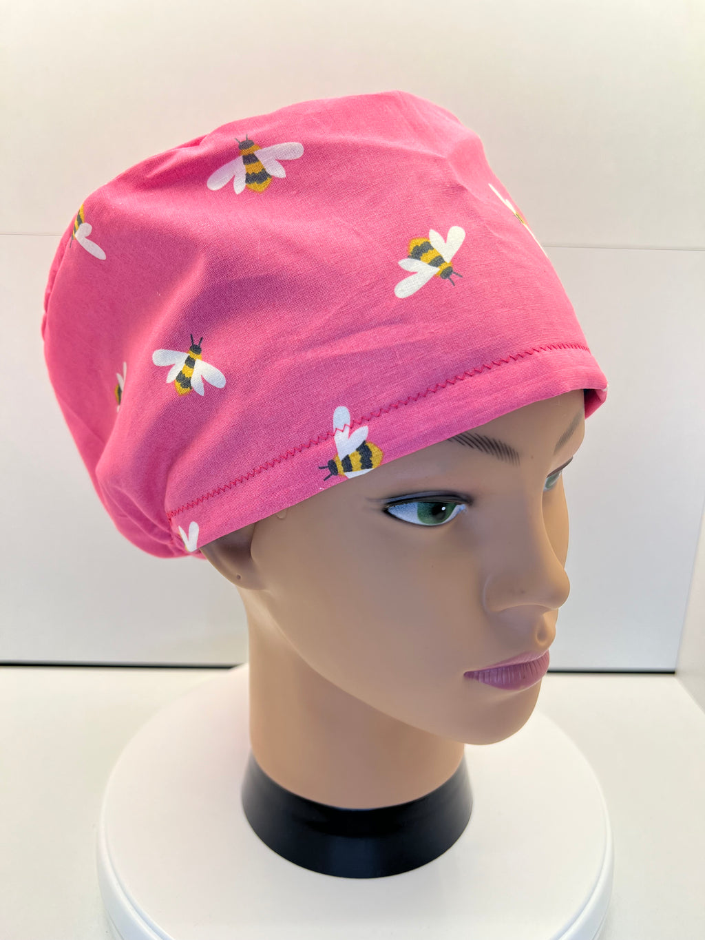 Pink Busy Bees 100% Cotton Optional Satin Lining Theatre Hat/Scrub Cap
