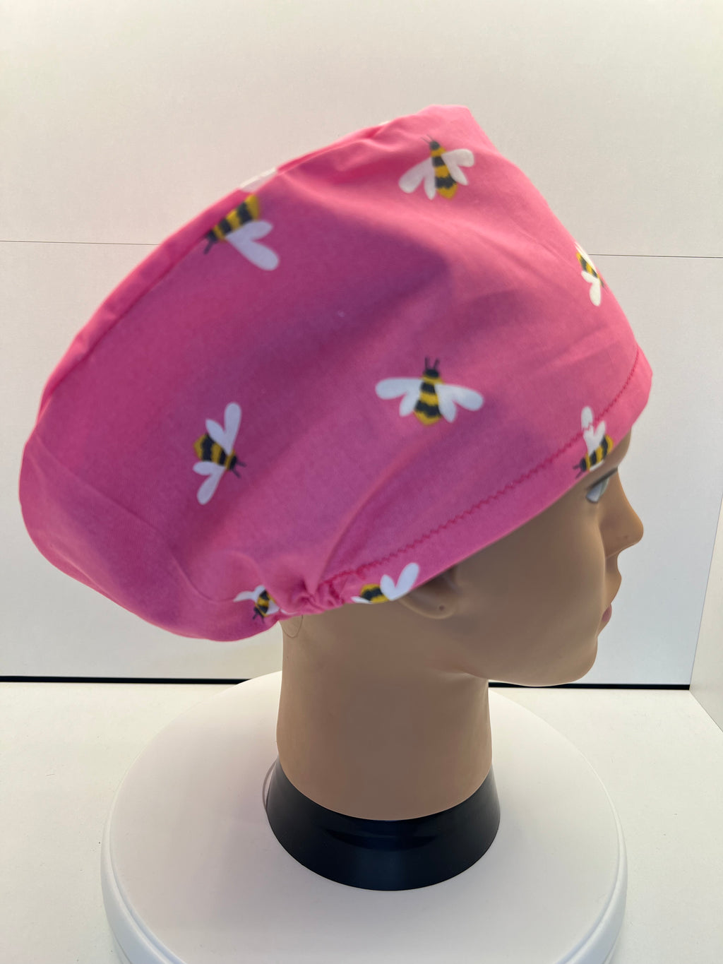 Pink Busy Bees 100% Cotton Optional Satin Lining Theatre Hat/Scrub Cap
