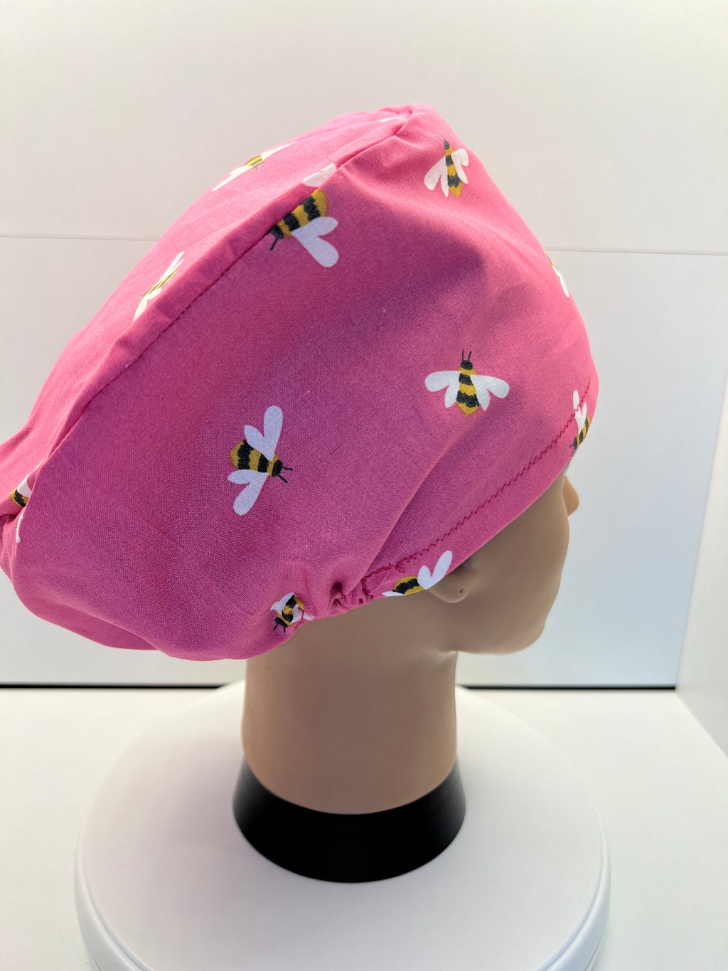 Pink Busy Bees 100% Cotton Optional Satin Lining Theatre Hat/Scrub Cap