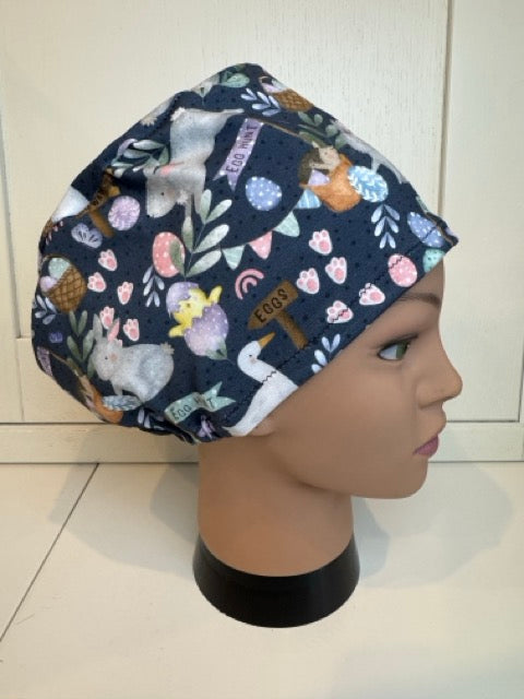 Navy Easter Egg Hunt Premium Cotton Jersey super soft theatre scrub hat/cap