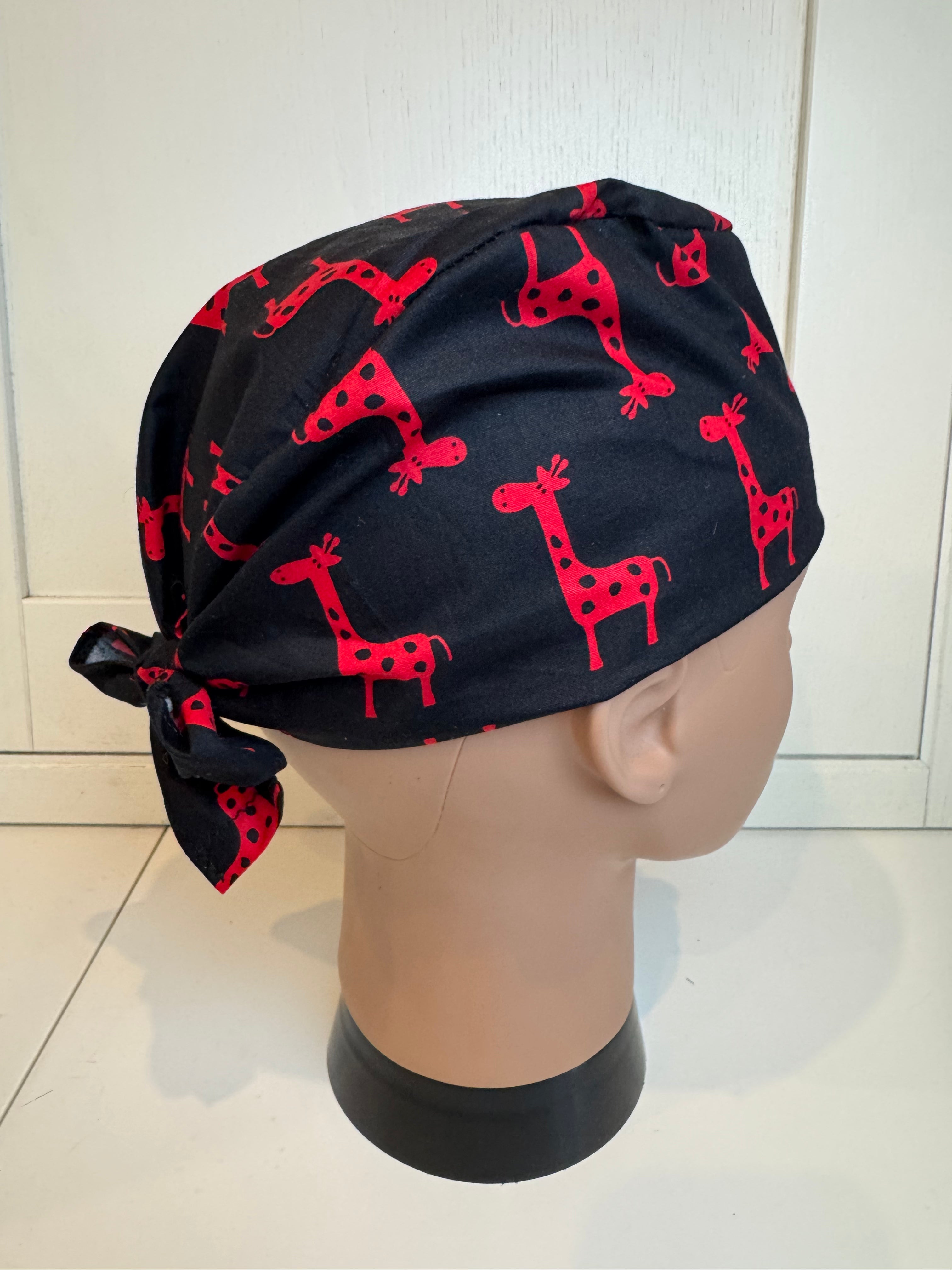 Midnight Giraffes 100% Cotton Tie-Back Surgical/Theatre Scrub Hat/Cap. UK Handmade