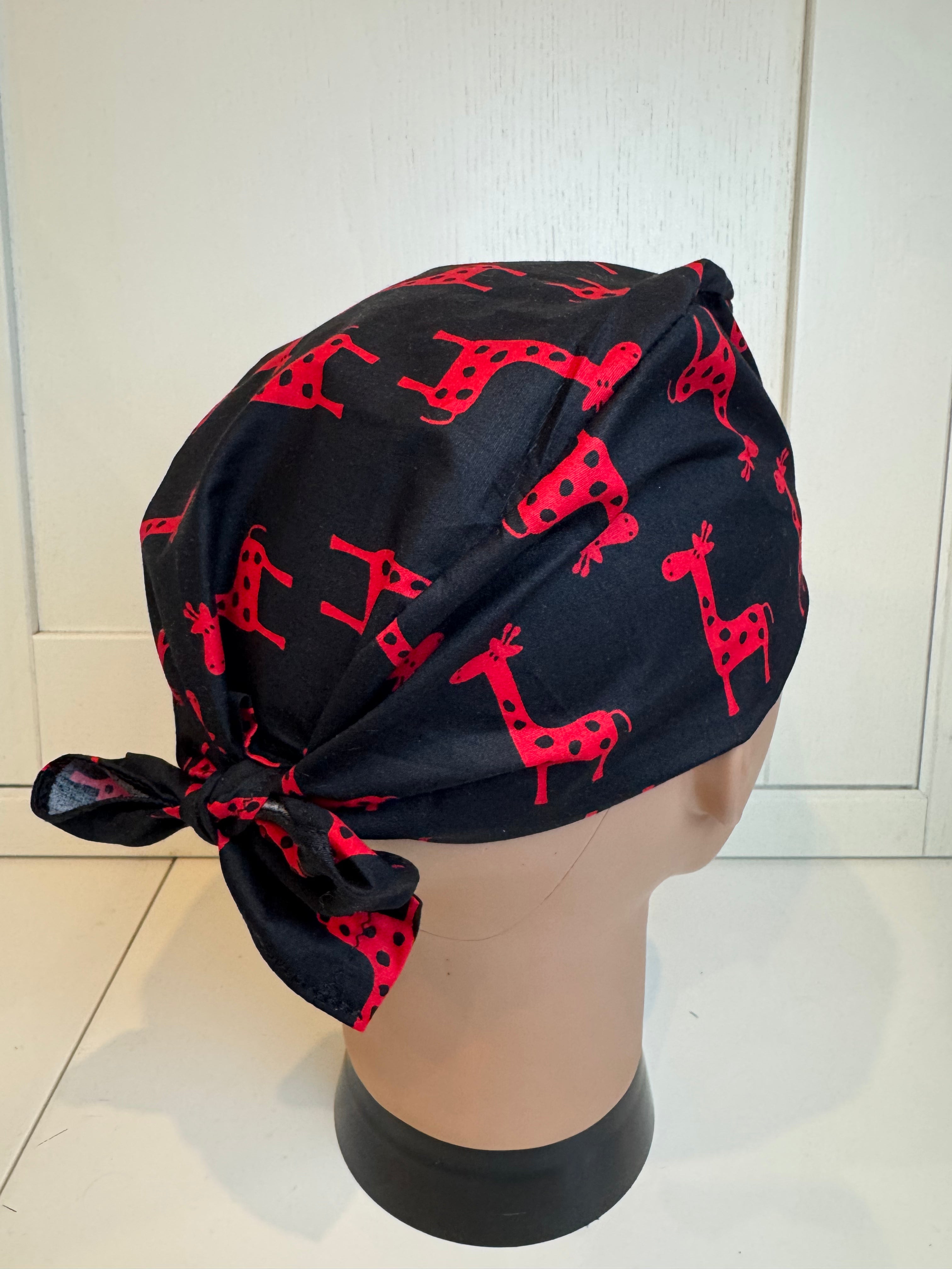 Midnight Giraffes 100% Cotton Tie-Back Surgical/Theatre Scrub Hat/Cap. UK Handmade
