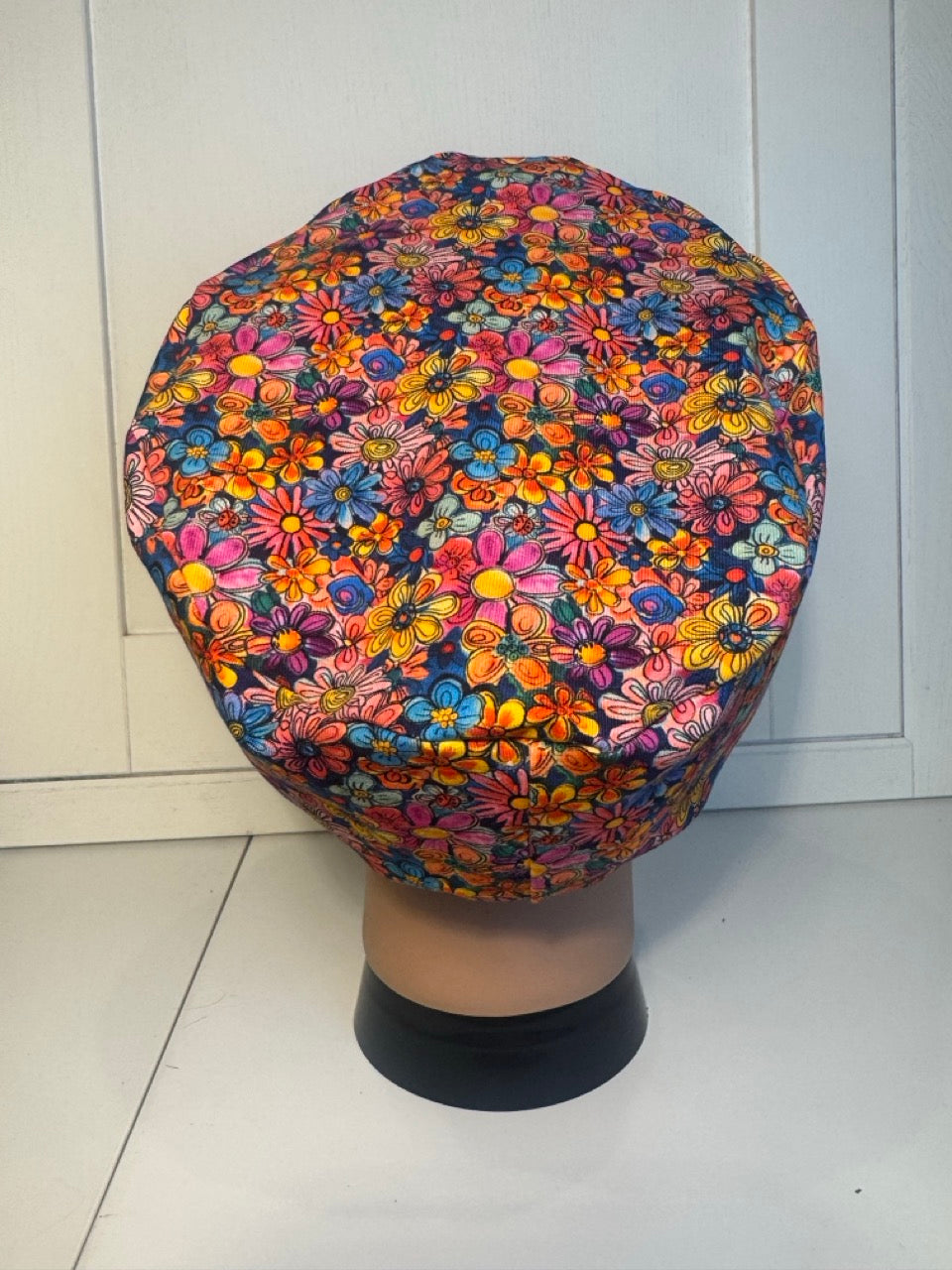 Doodle Flowers Premium Cotton Jersey super soft theatre scrub hat/cap.