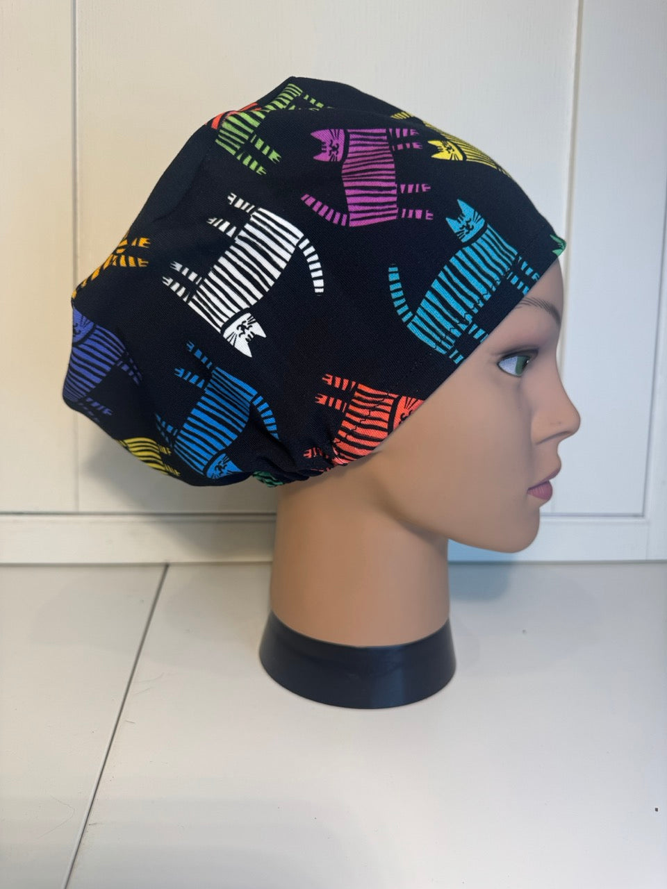 Midnight Rainbow Cats Premium Cotton Jersey super soft theatre scrub hat/cap