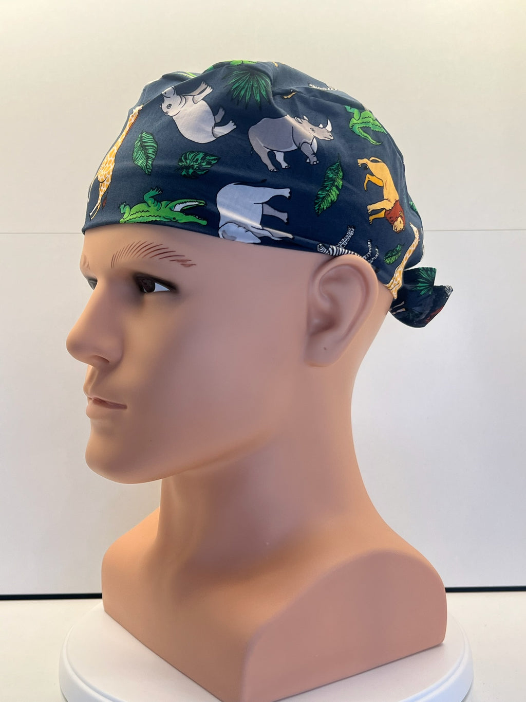 Navy Safari Trails Tie Back Scrub hat/theatre hat - UK Handmade