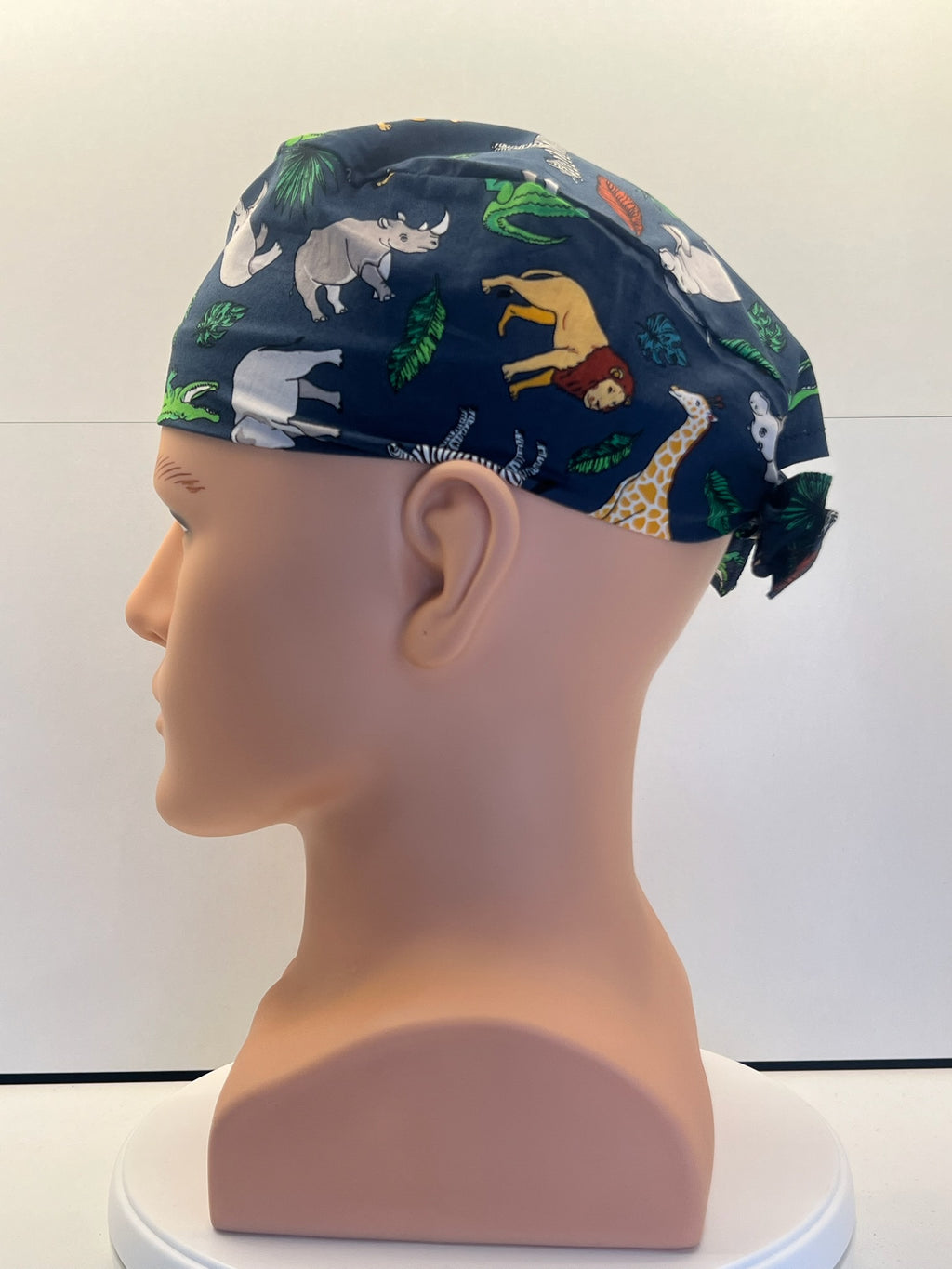 Navy Safari Trails Tie Back Scrub hat/theatre hat - UK Handmade