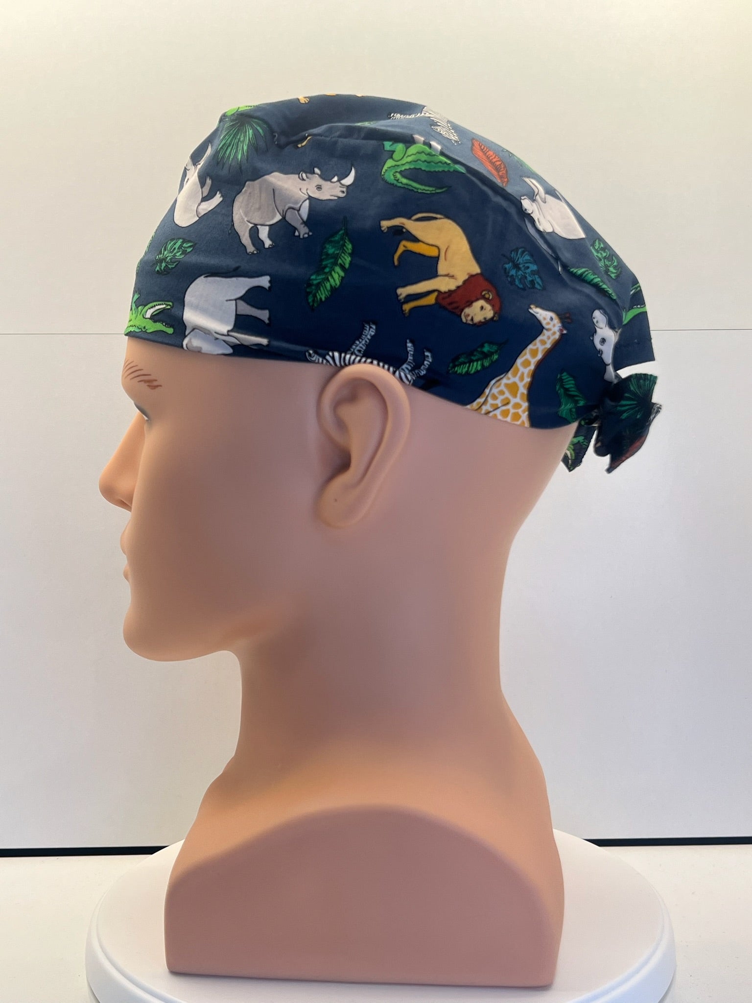 Navy Safari Trails Tie Back Scrub hat/theatre hat - UK Handmade