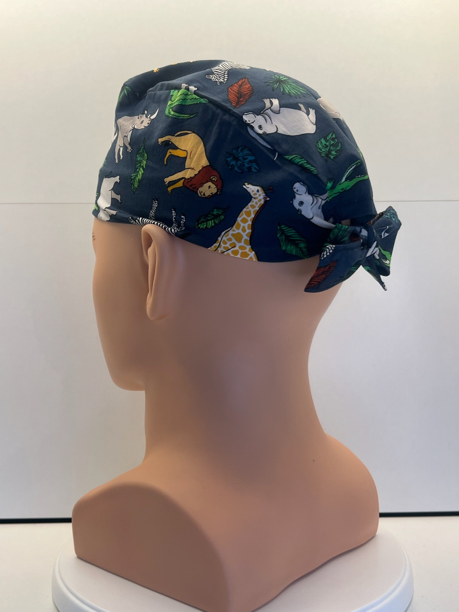Navy Safari Trails Tie Back Scrub hat/theatre hat - UK Handmade