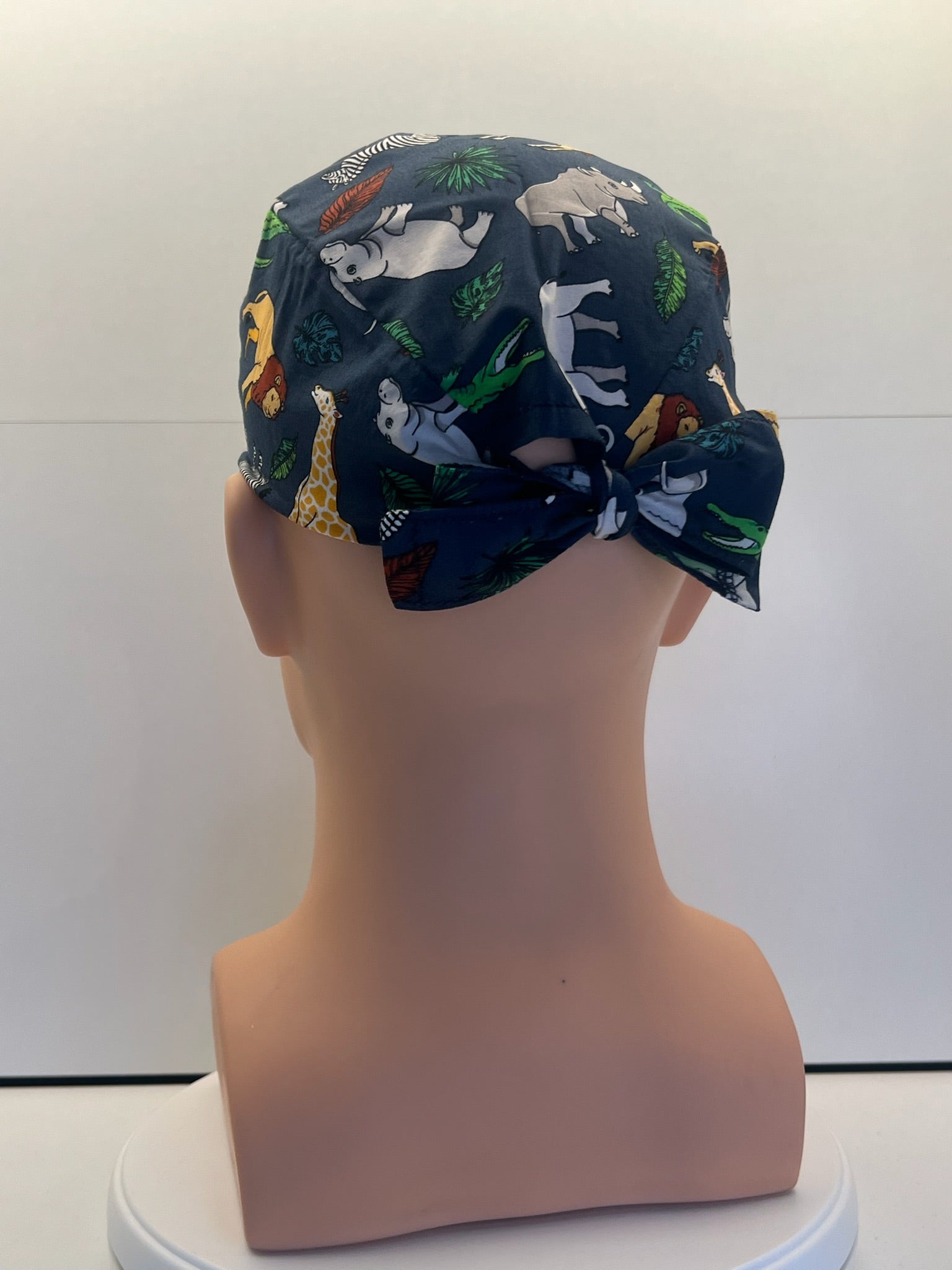 Navy Safari Trails Tie Back Scrub hat/theatre hat - UK Handmade
