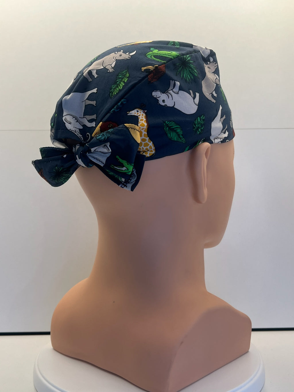 Navy Safari Trails Tie Back Scrub hat/theatre hat - UK Handmade